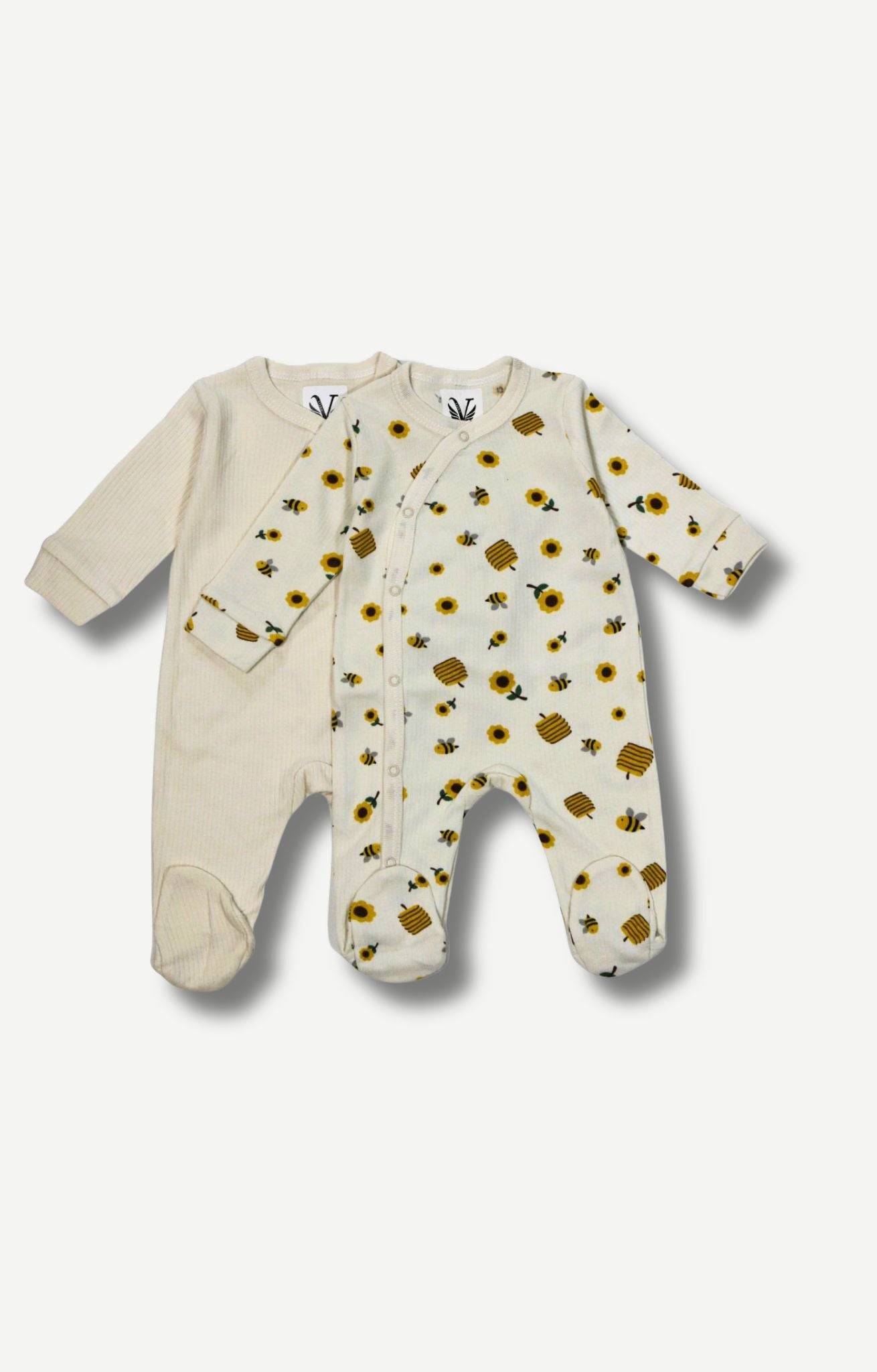 Baby Schlafanzug 2er-Set Bienen & Uni Beige 🐝