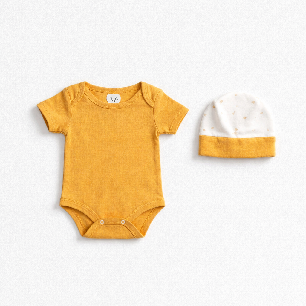 Baby Geschenkset 3-teilig – Gelb/Weiss