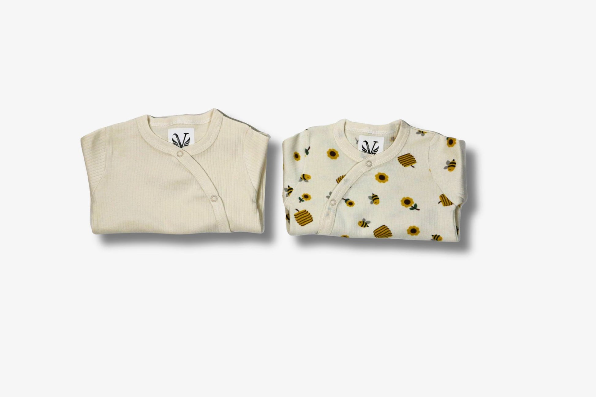 Baby Schlafanzug 2er-Set Bienen & Uni Beige 🐝
