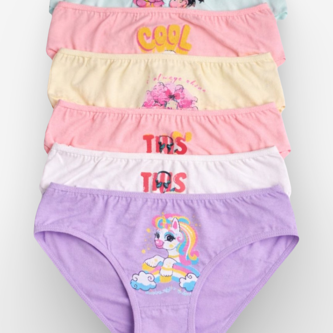 Mädchen Unterhosen 6er-Pack – Einhorn, Cool & Blumen