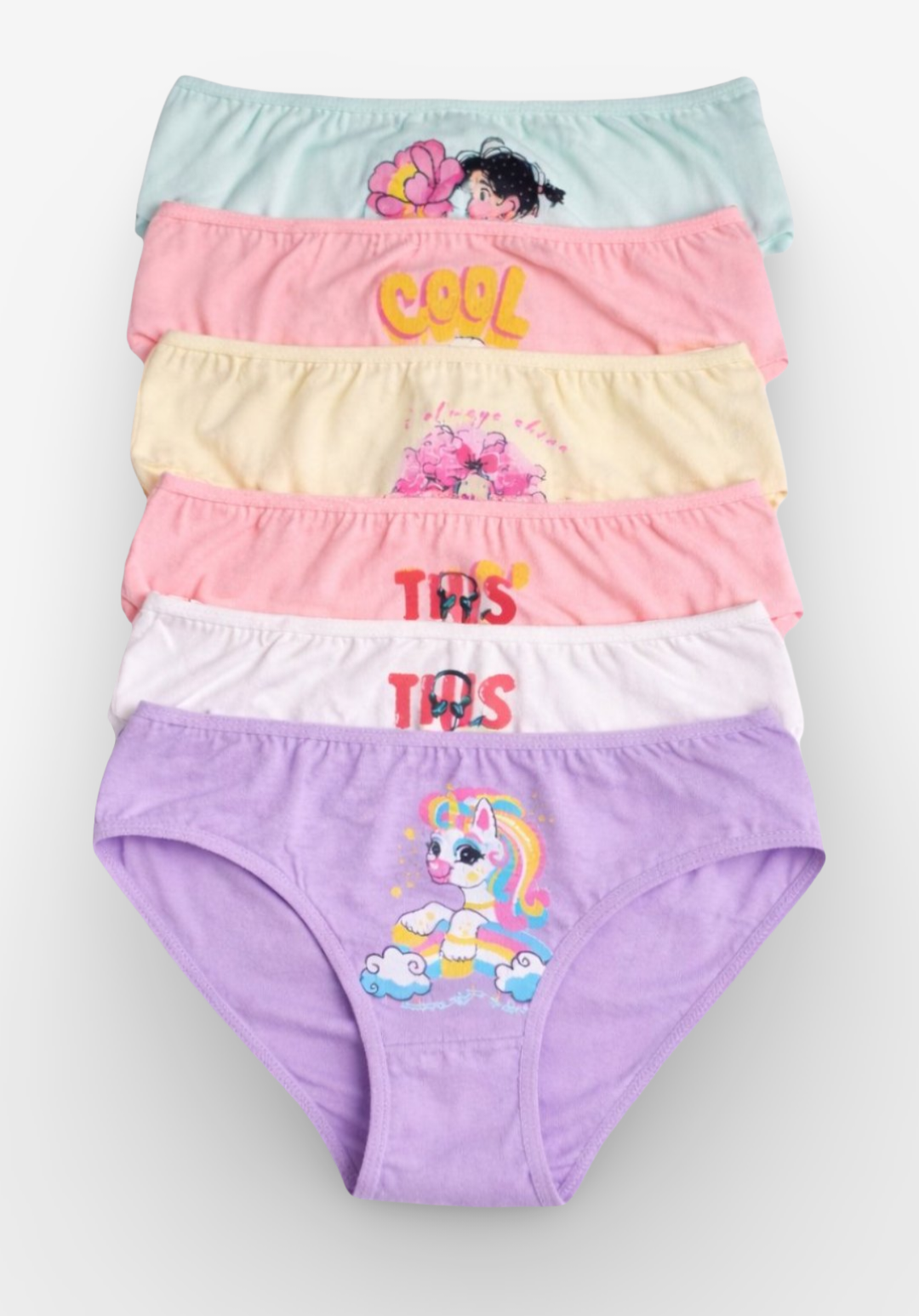 Mädchen Unterhosen 6er-Pack – Einhorn, Cool & Blumen