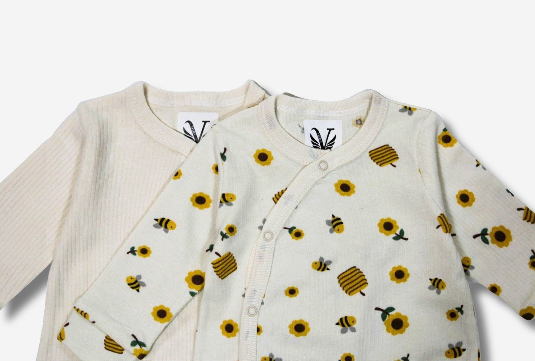 Baby Schlafanzug 2er-Set Bienen & Uni Beige 🐝