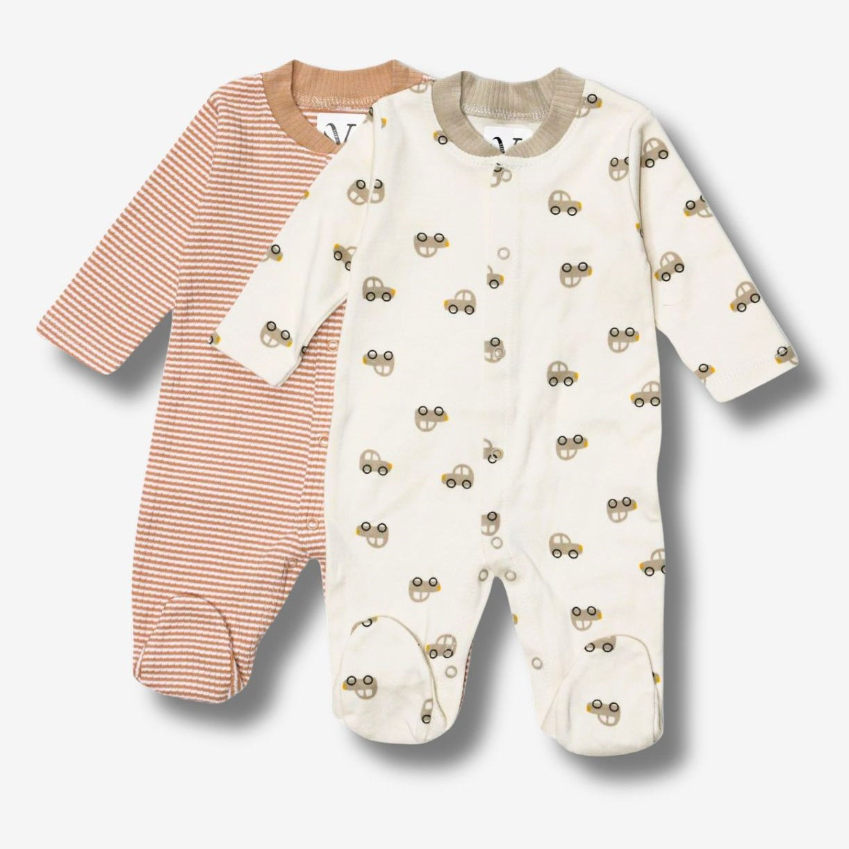 Baby Schlafanzug Set - 2er Pack Streifen & Auto-Print