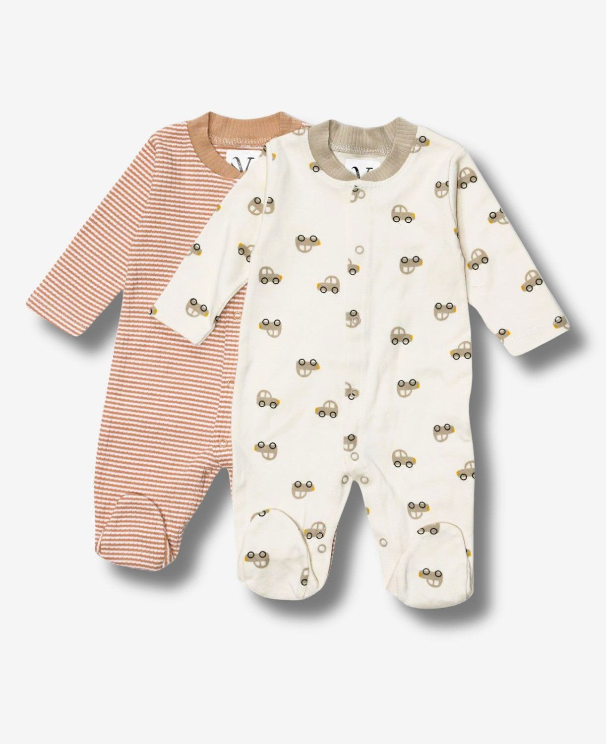 Baby Schlafanzug Set - 2er Pack Streifen & Auto-Print