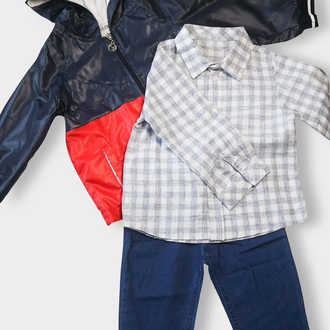 Jungen 3-teiliges Set – Windbreaker, Hemd & Jeans