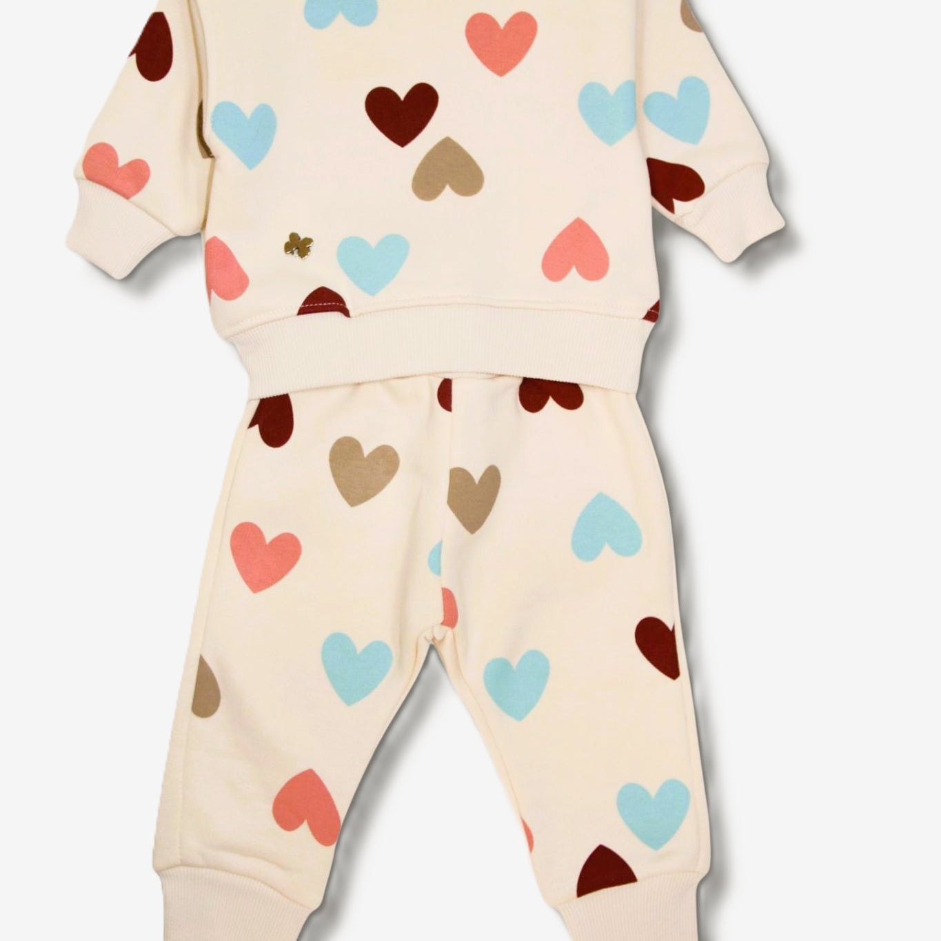 Baby Joggingset mit Herzen-Print – Beige