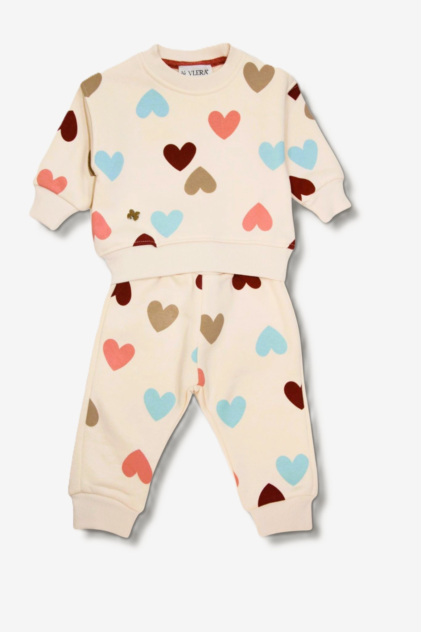 Baby Joggingset mit Herzen-Print – Beige