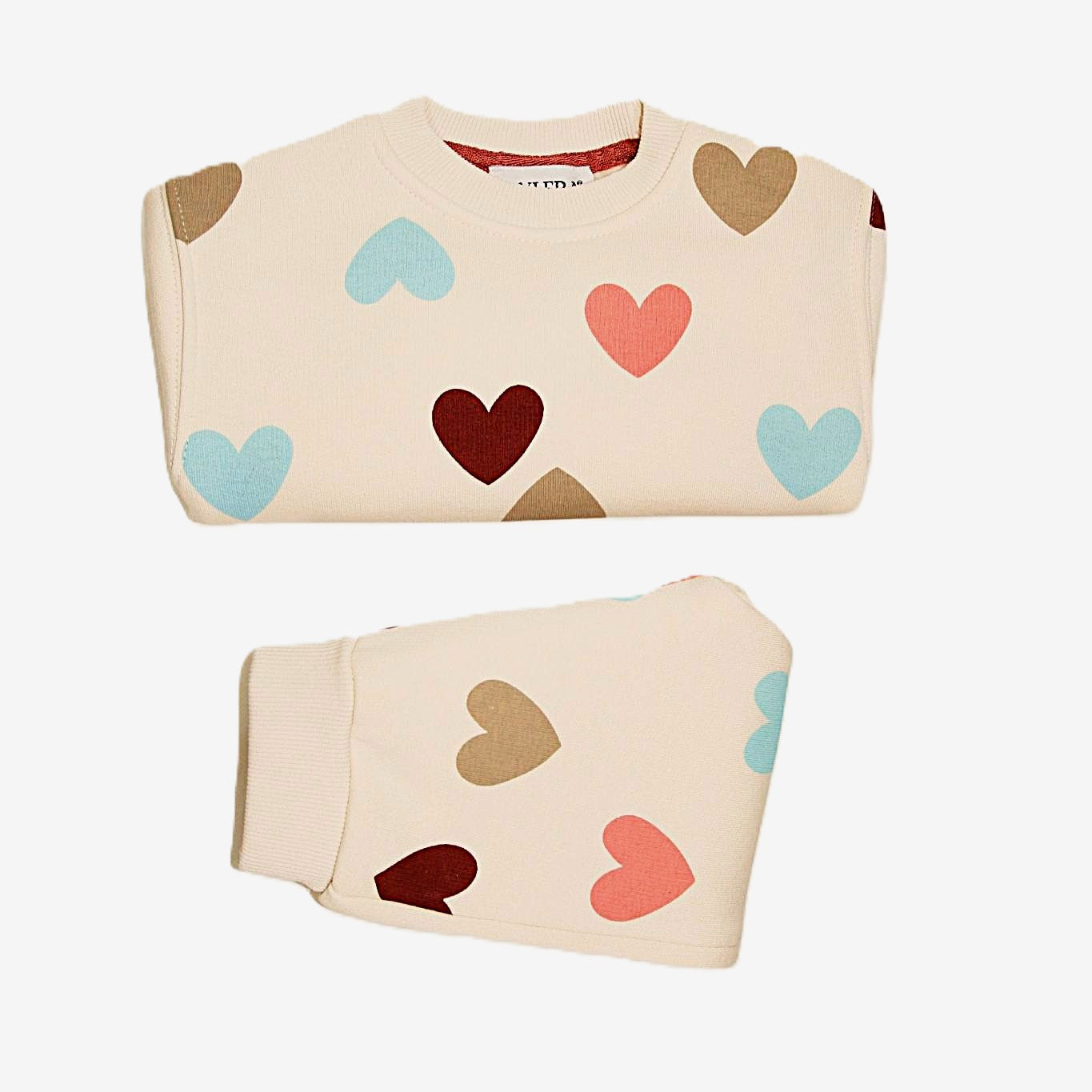 Baby Joggingset mit Herzen-Print – Beige