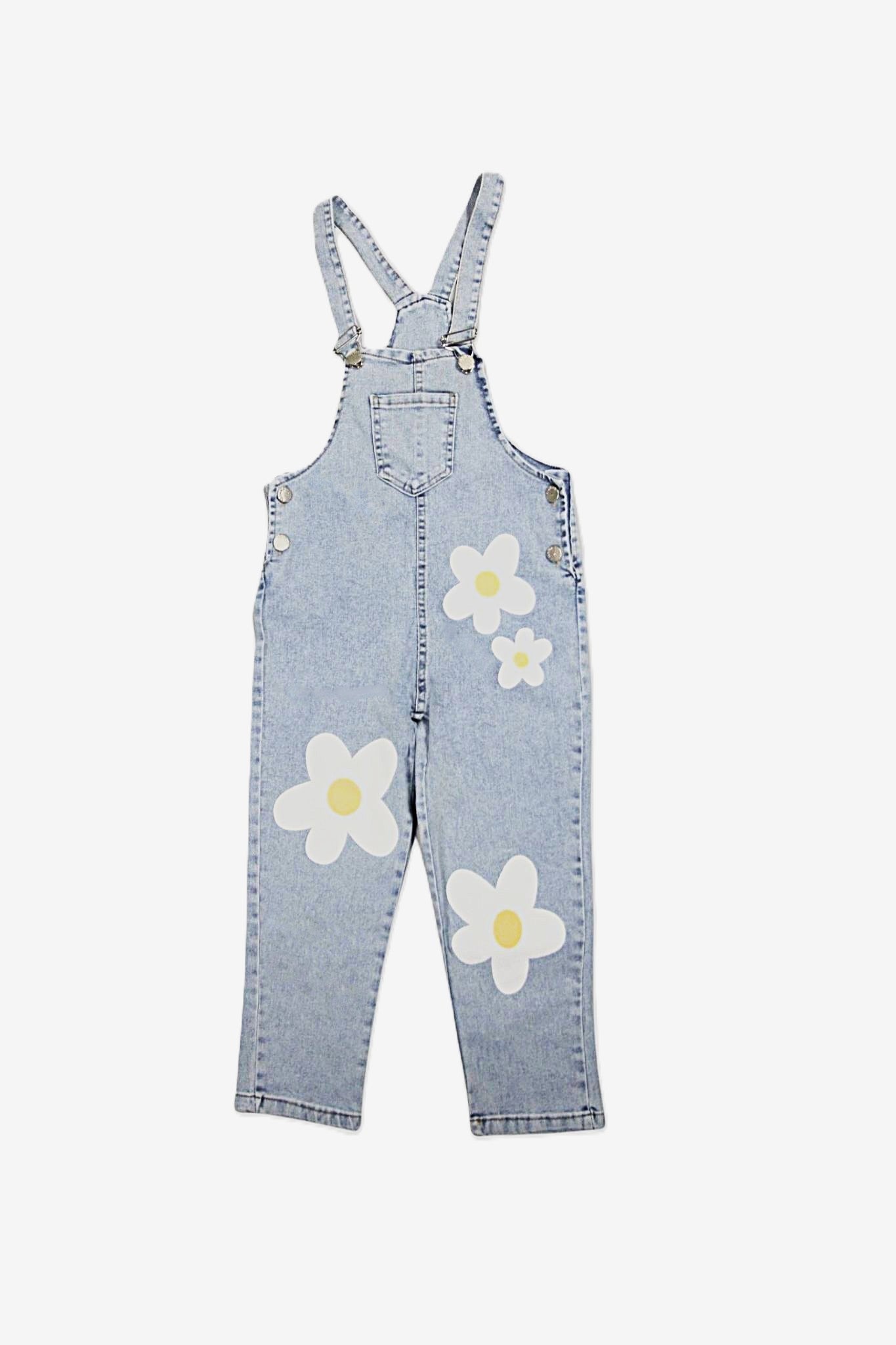 Mädchen Denim-Latzhose mit Blumenprint