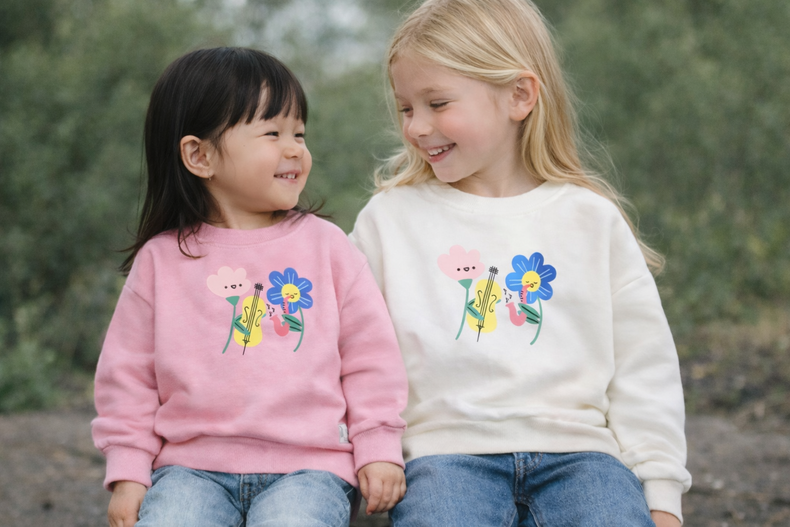 Mädchen Sweatshirt - Musik & Blumen Motiv