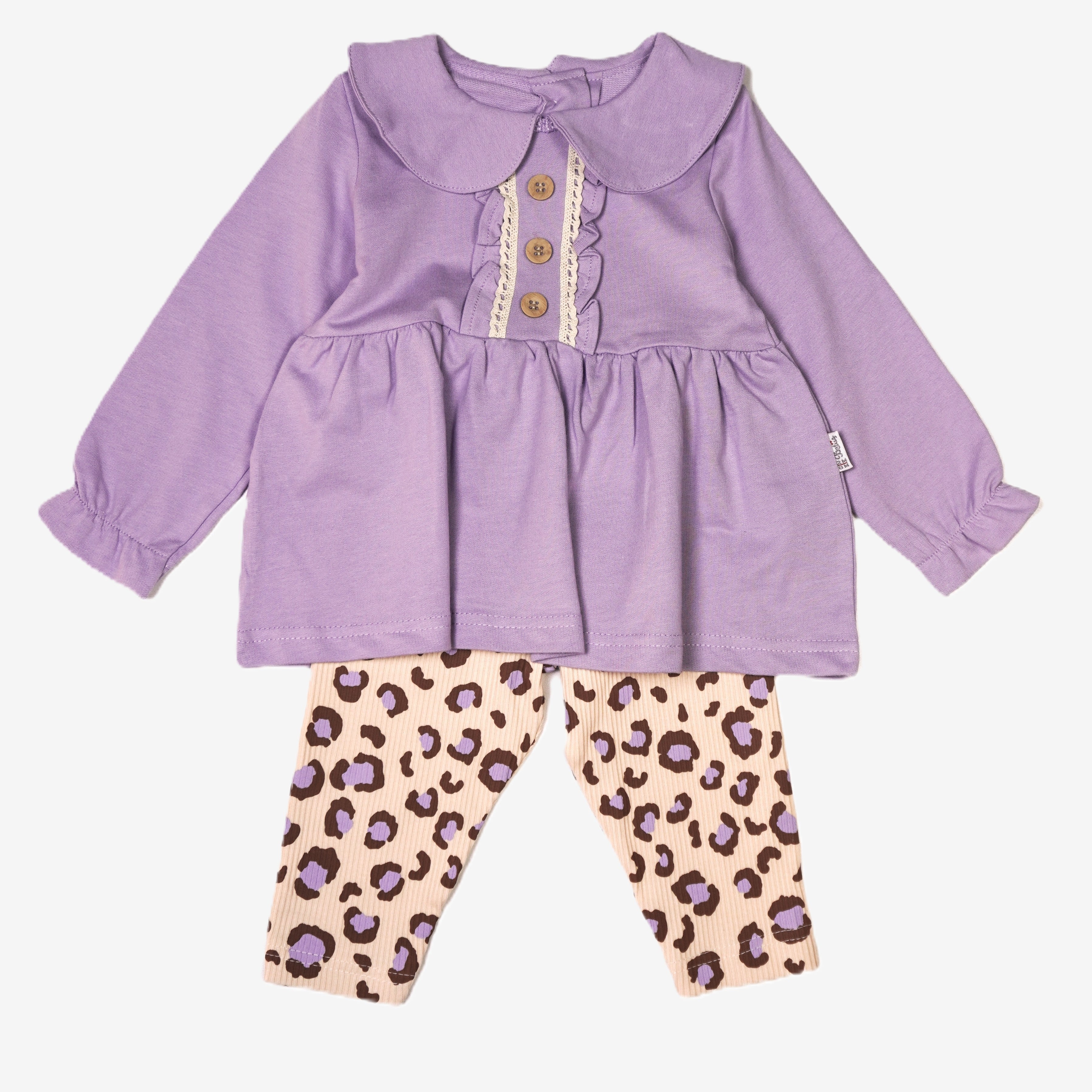 💆 Baby Mädchen Set – Lila Tunika & Leoparden-Leggings
