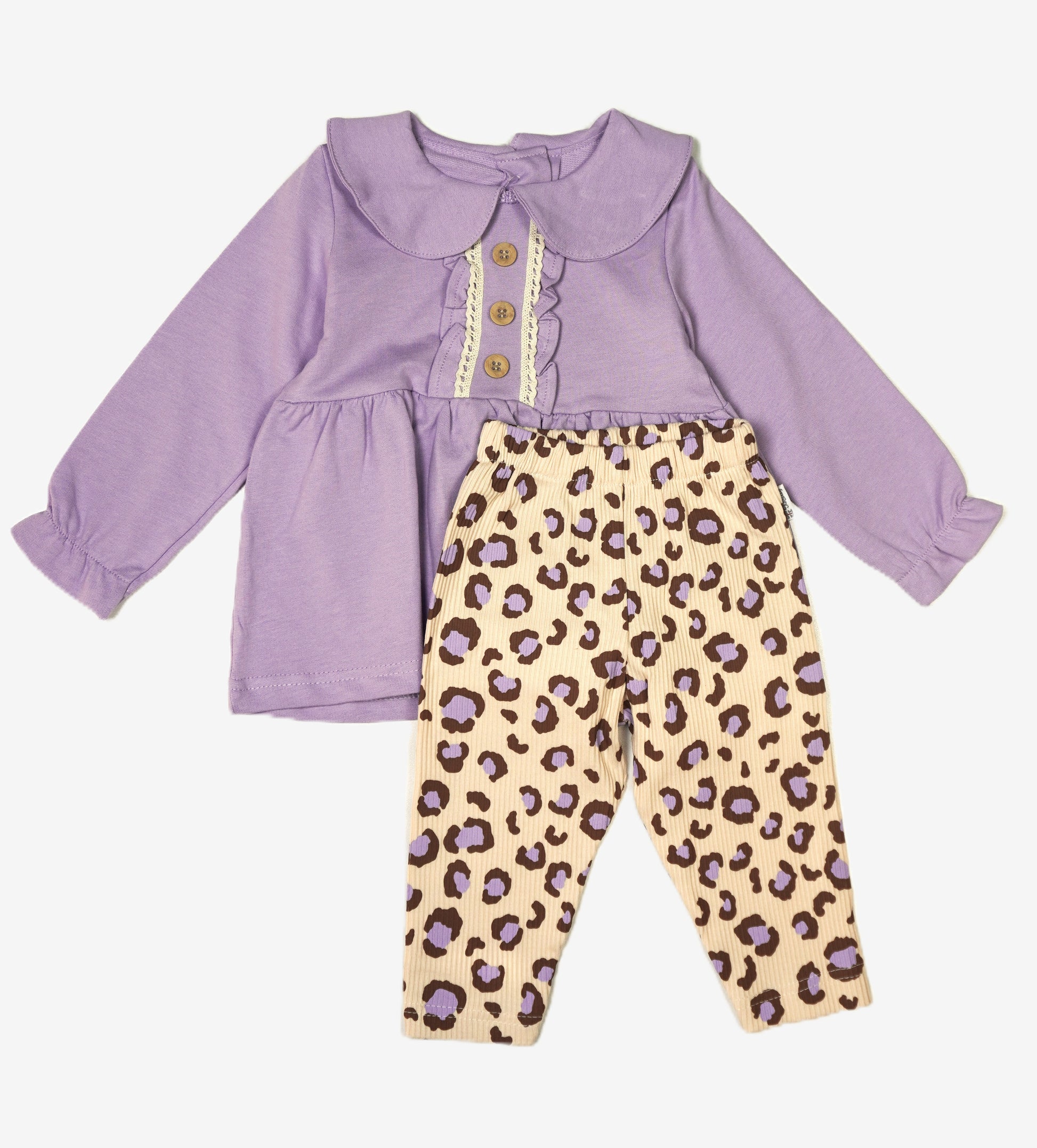 💆 Baby Mädchen Set – Lila Tunika & Leoparden-Leggings