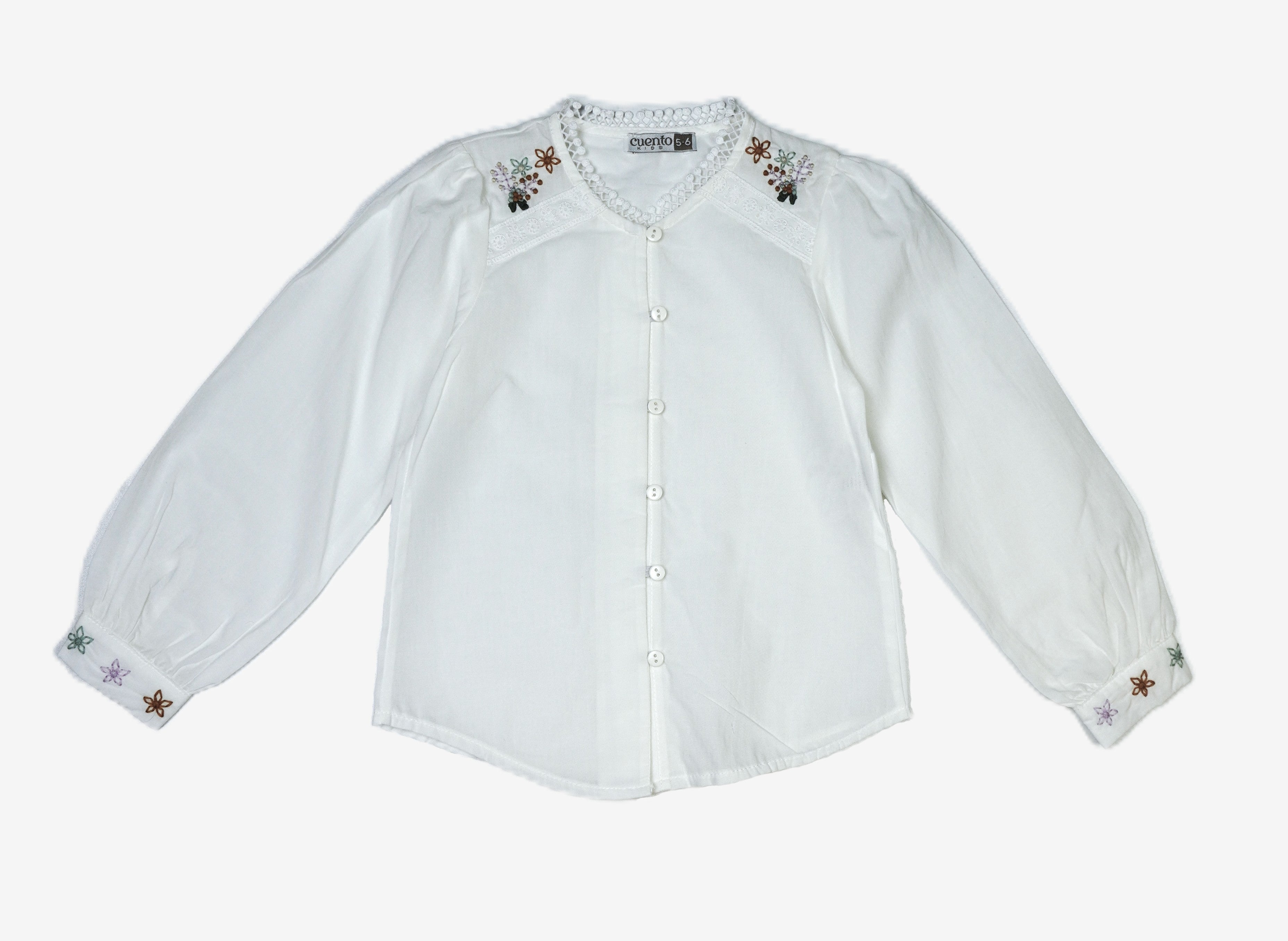 🌸 Cuento Kids Mädchen Bluse – Weiß mit bunter Blumenstickerei