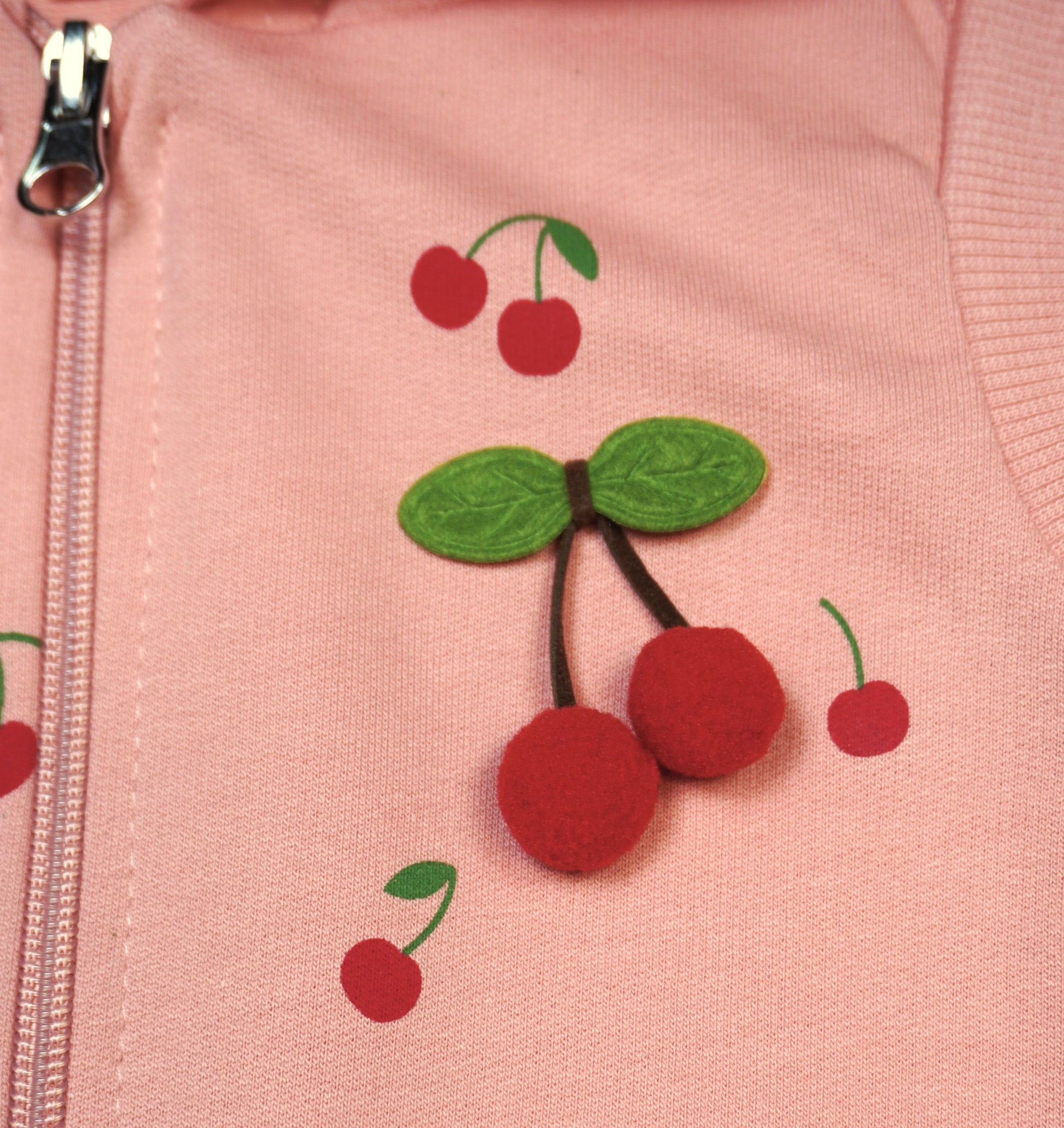 🍒 iRay Mädchen Ärmellose Kapuzenjacke – Kirsch-Print Rosa & Apricot