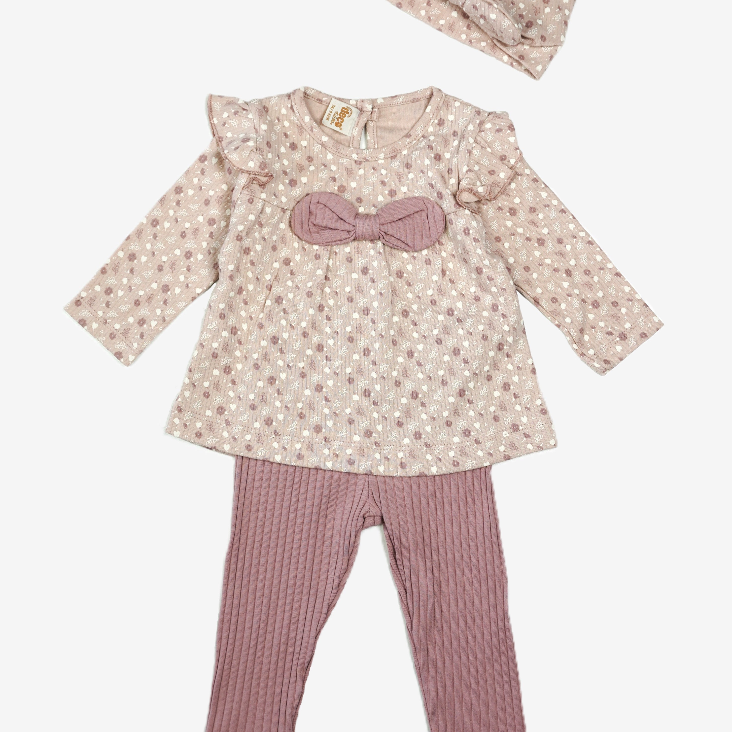 🌸 Desa Baby Mädchen Set – 3-teilig Rosa Blumen (Tunika, Leggings & Haarband)