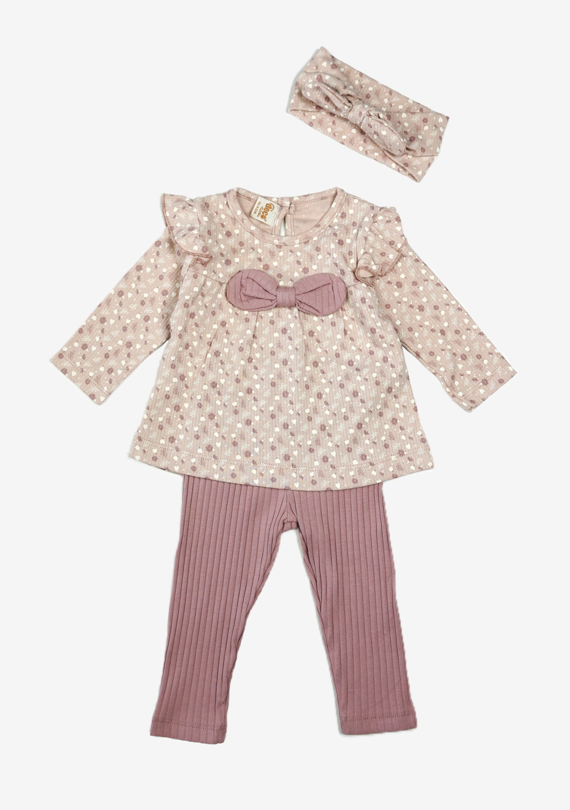 🌸 Desa Baby Mädchen Set – 3-teilig Rosa Blumen (Tunika, Leggings & Haarband)