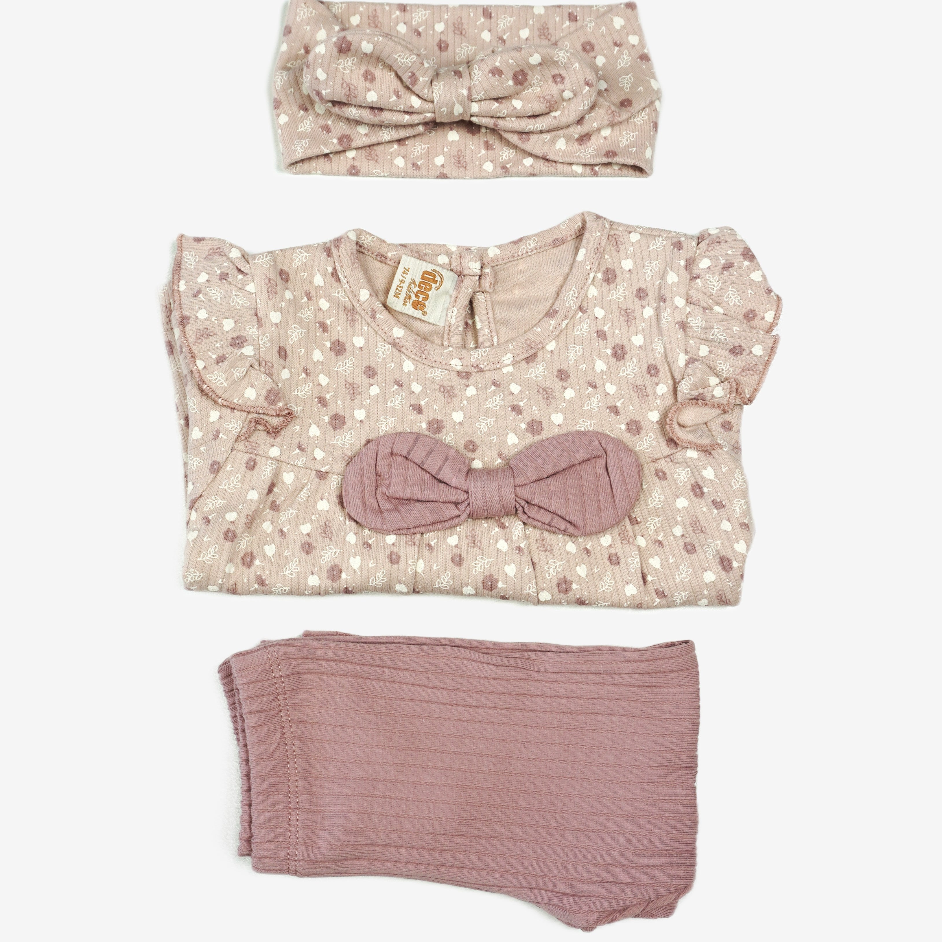🌸 Desa Baby Mädchen Set – 3-teilig Rosa Blumen (Tunika, Leggings & Haarband)