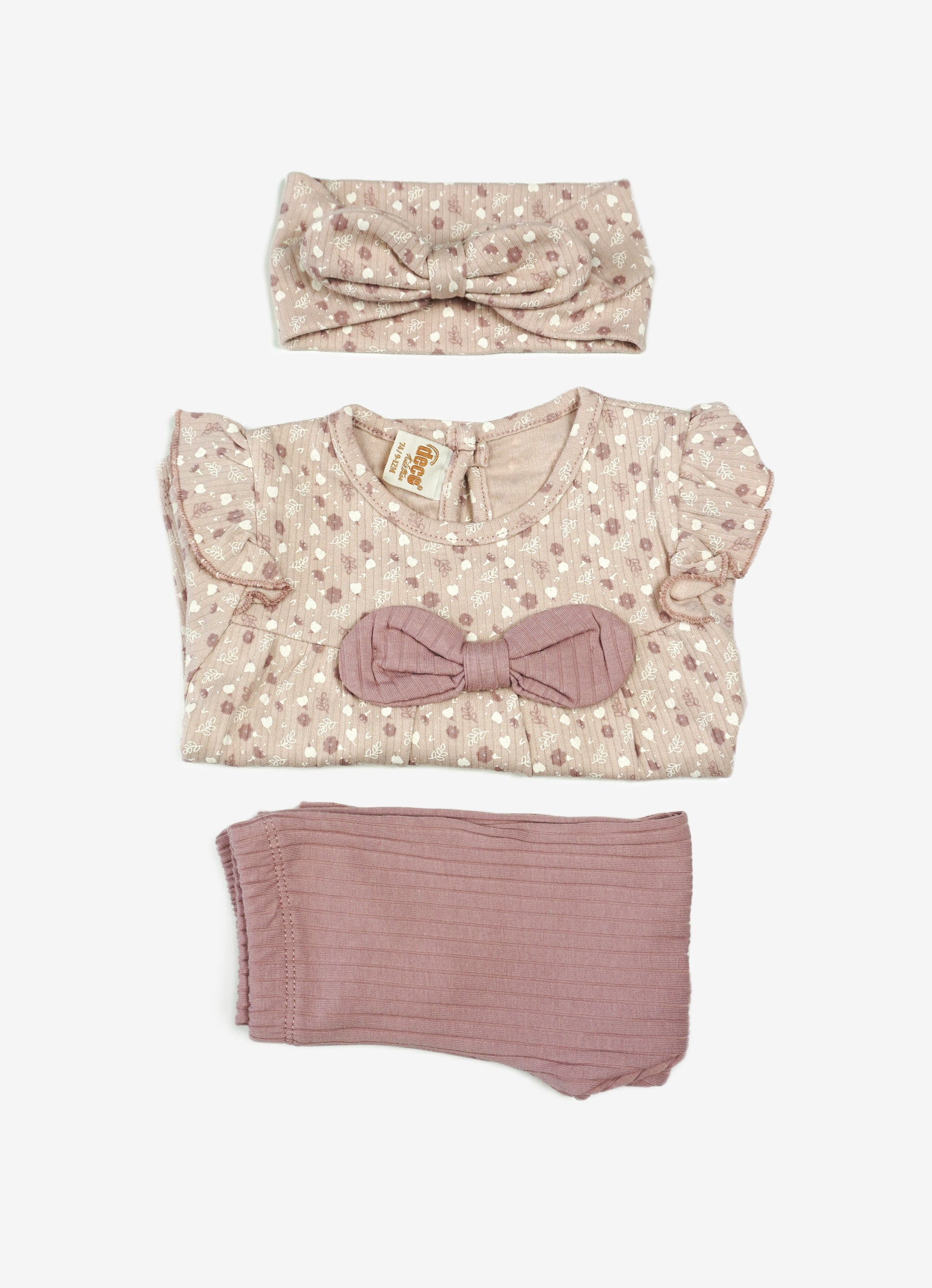 🌸 Desa Baby Mädchen Set – 3-teilig Rosa Blumen (Tunika, Leggings & Haarband)