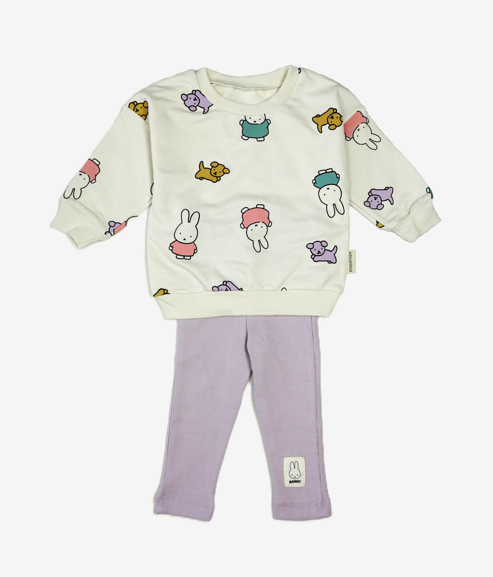 🐰 Popinops Baby Set – Miffy & Friends Creme & Lila (Sweatshirt & Leggings)