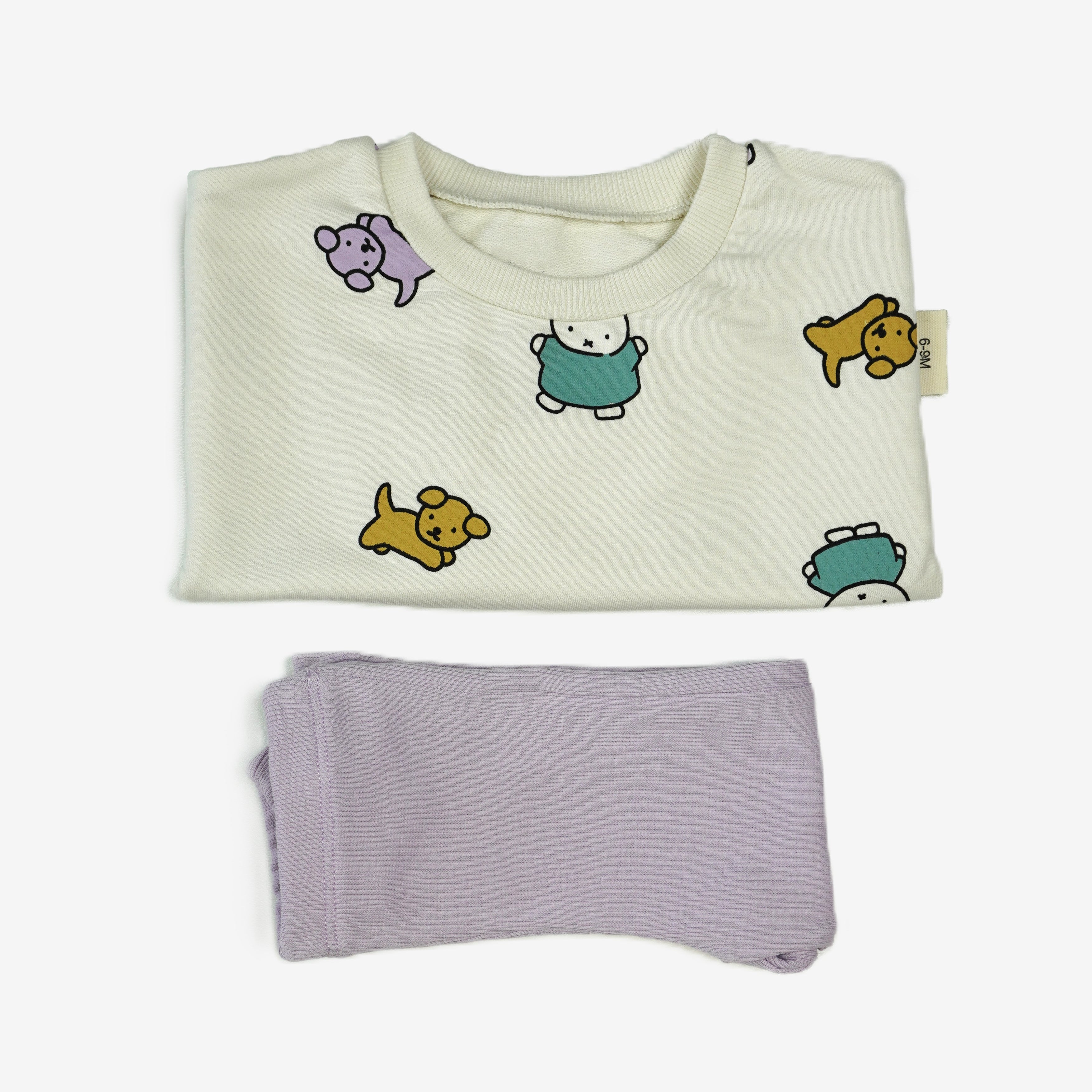 🐰 Popinops Baby Set – Miffy & Friends Creme & Lila (Sweatshirt & Leggings)