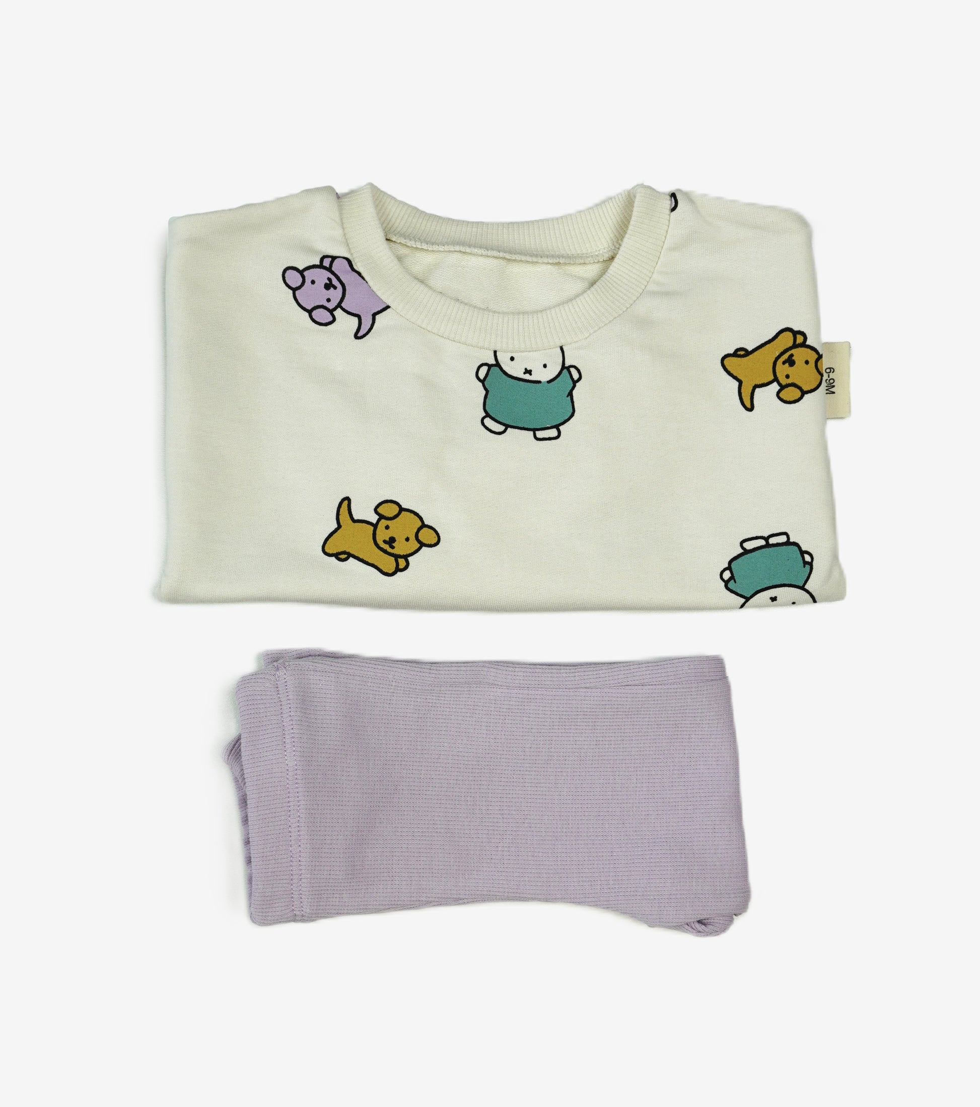 🐰 Popinops Baby Set – Miffy & Friends Creme & Lila (Sweatshirt & Leggings)