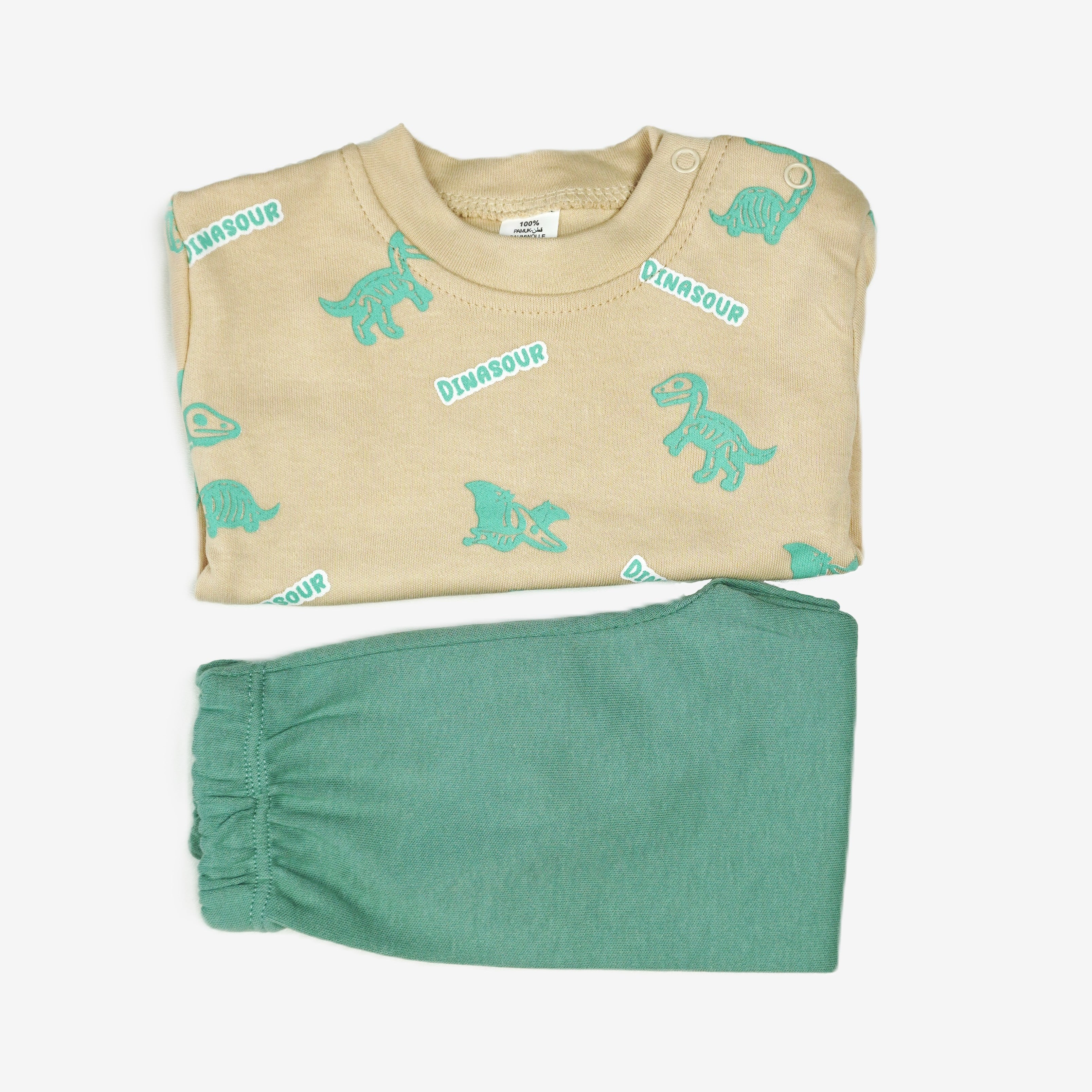 🦖 Baby Jogginganzug – "Dinasour" Beige & Grün (Sweatshirt & Hose)
