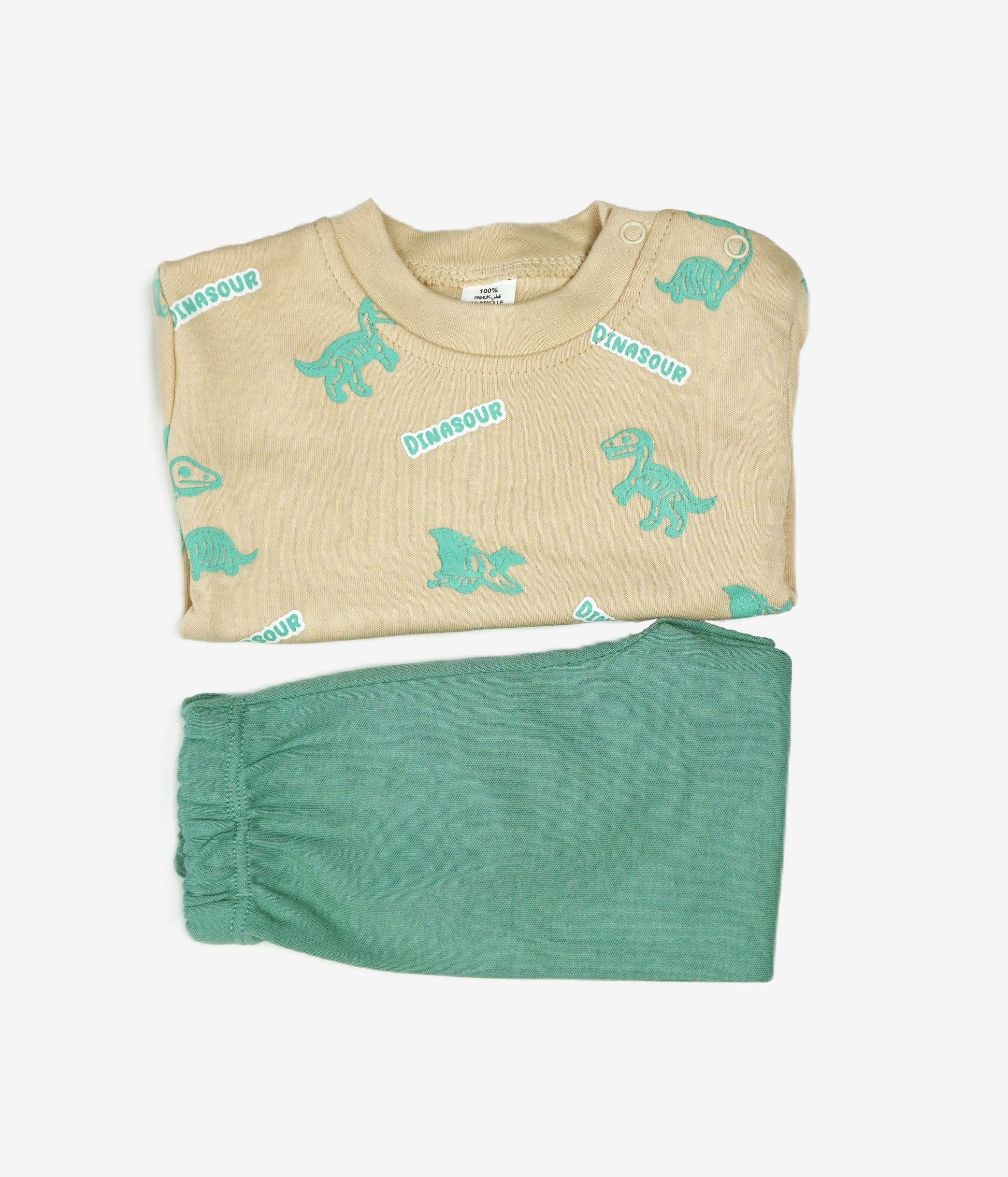 🦖 Baby Jogginganzug – "Dinasour" Beige & Grün (Sweatshirt & Hose)