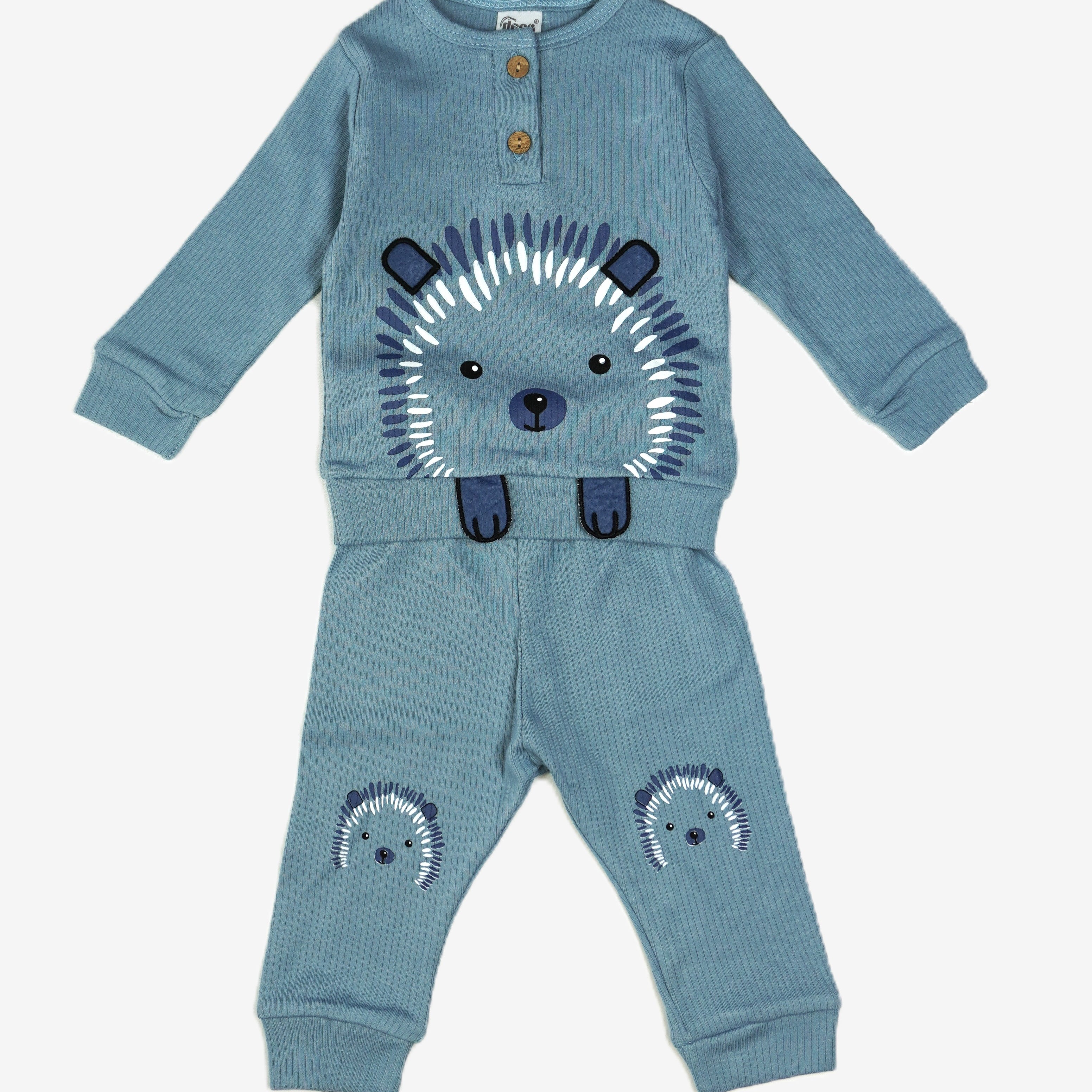 🦔 Desa Baby Jogginganzug – Igel-Print Blaugrau (Sweatshirt & Hose)