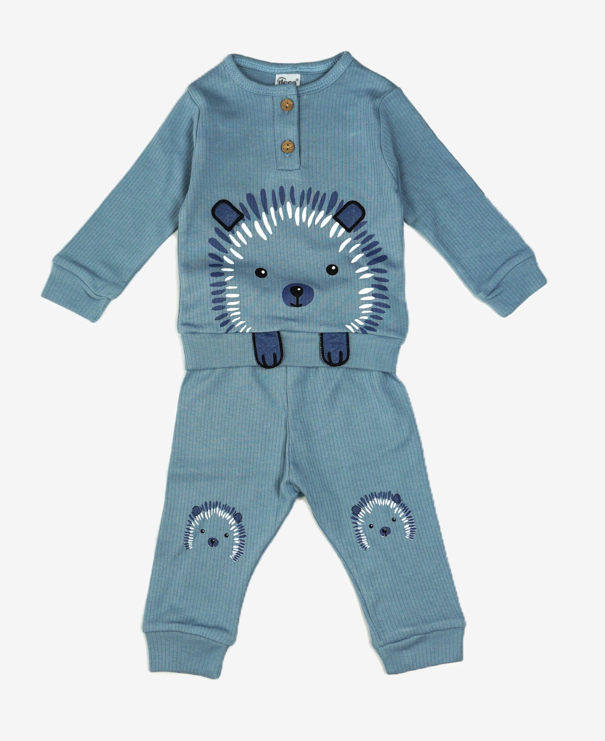 🦔 Desa Baby Jogginganzug – Igel-Print Blaugrau (Sweatshirt & Hose)