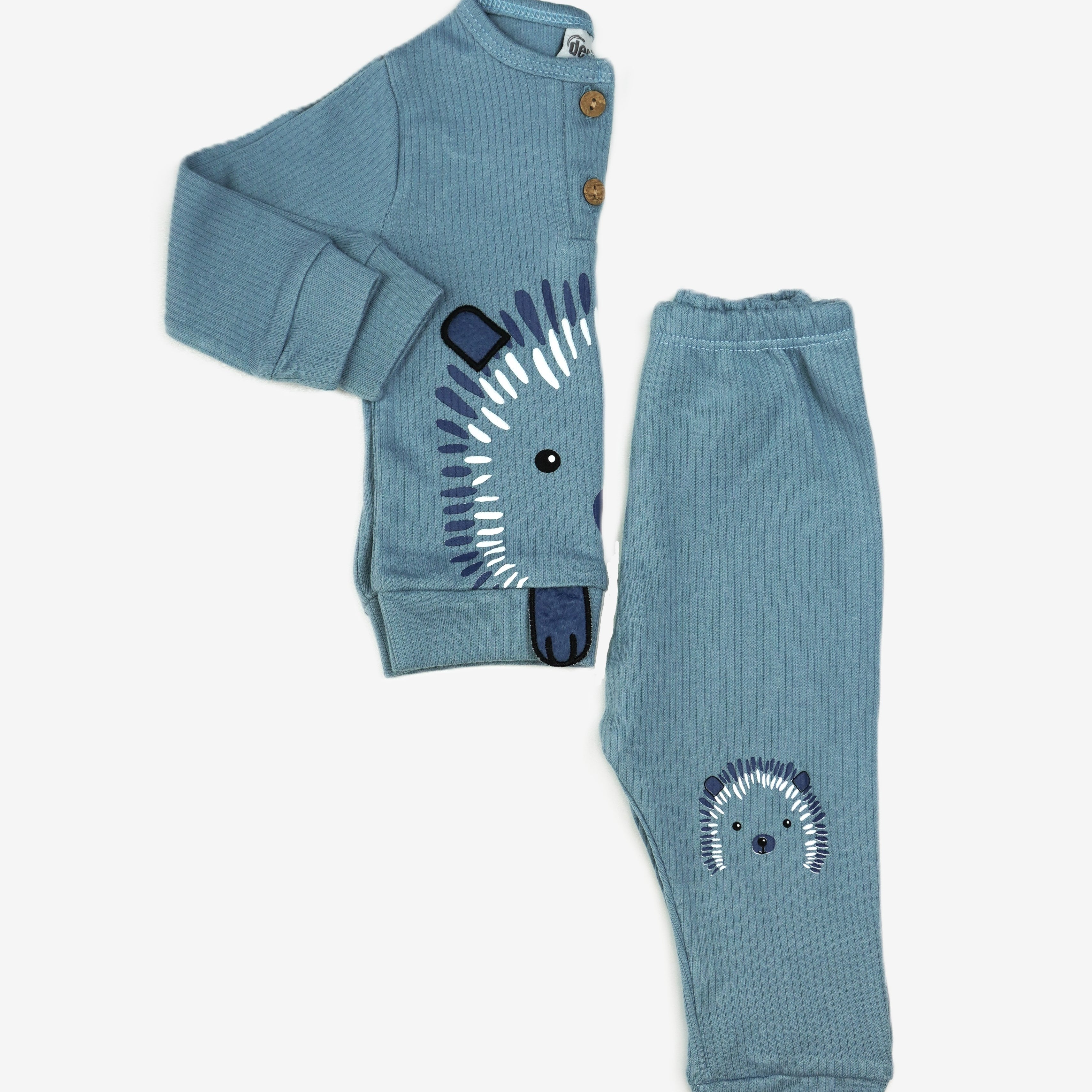 🦔 Desa Baby Jogginganzug – Igel-Print Blaugrau (Sweatshirt & Hose)