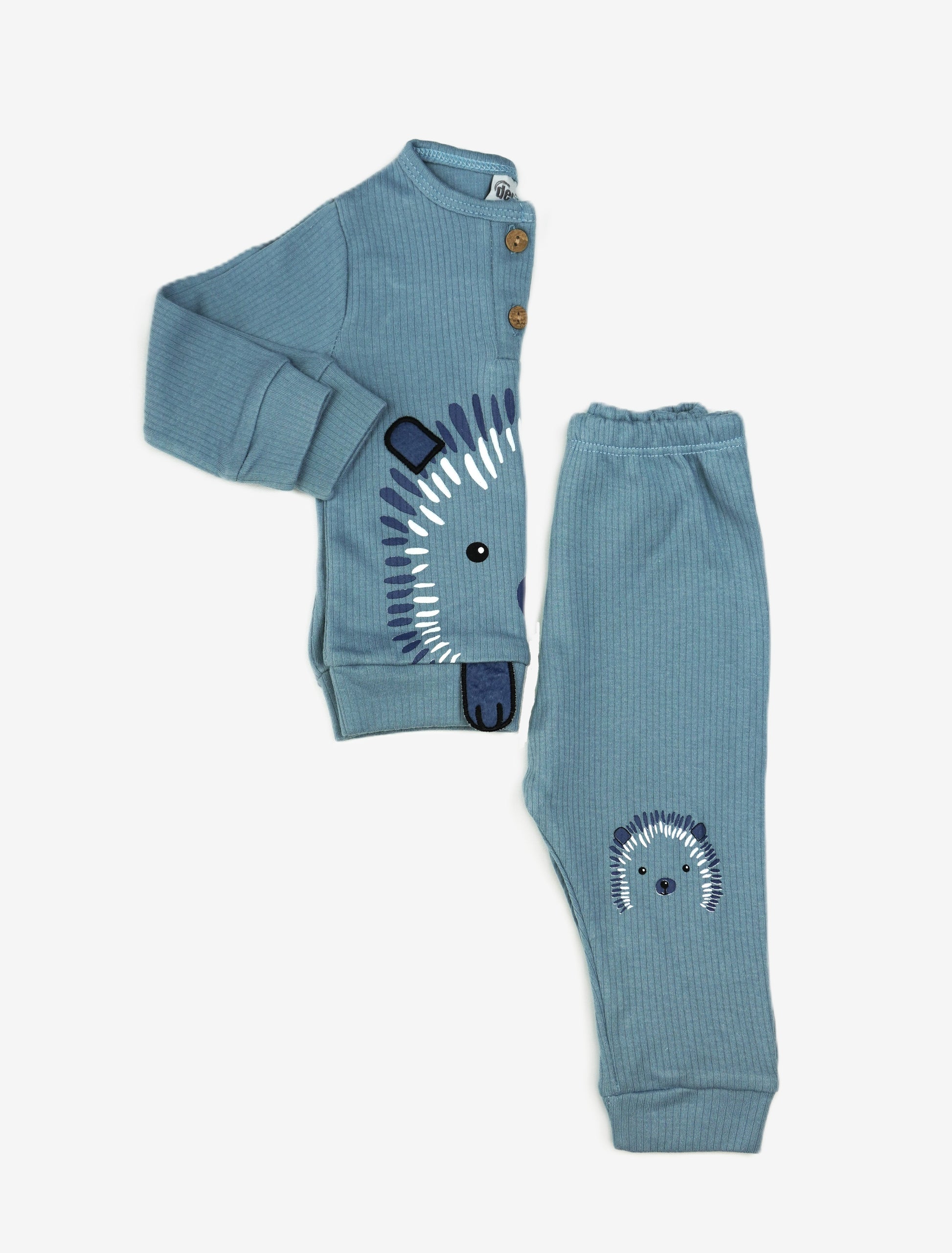 🦔 Desa Baby Jogginganzug – Igel-Print Blaugrau (Sweatshirt & Hose)