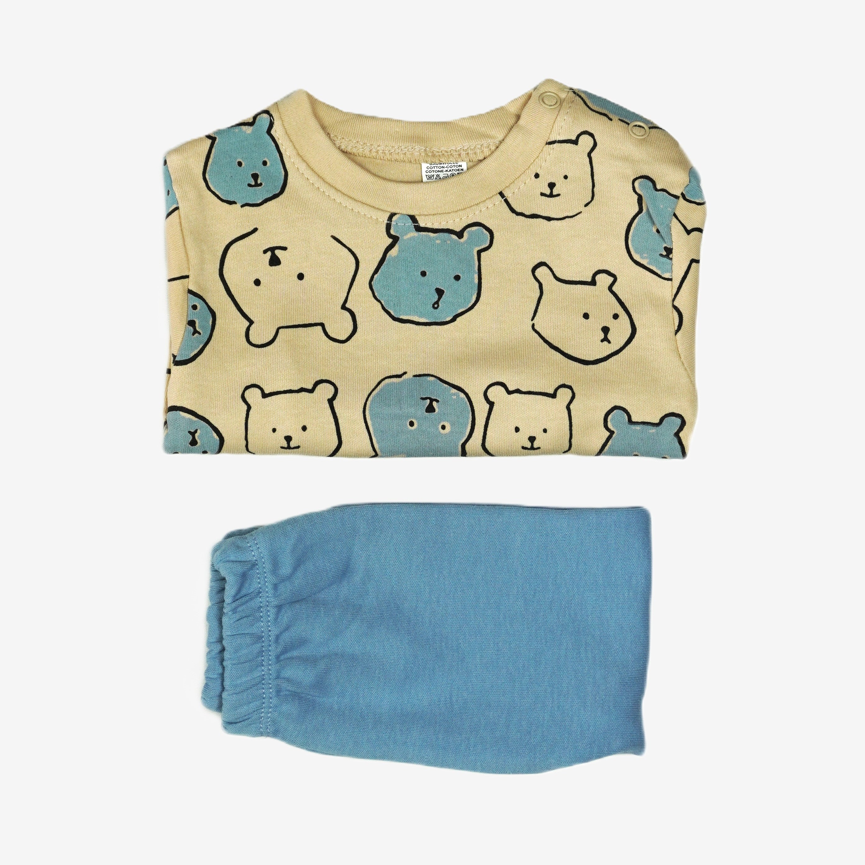 🐻 Baby Jogginganzug – Bären-Print Creme & Blau (Sweatshirt & Hose)