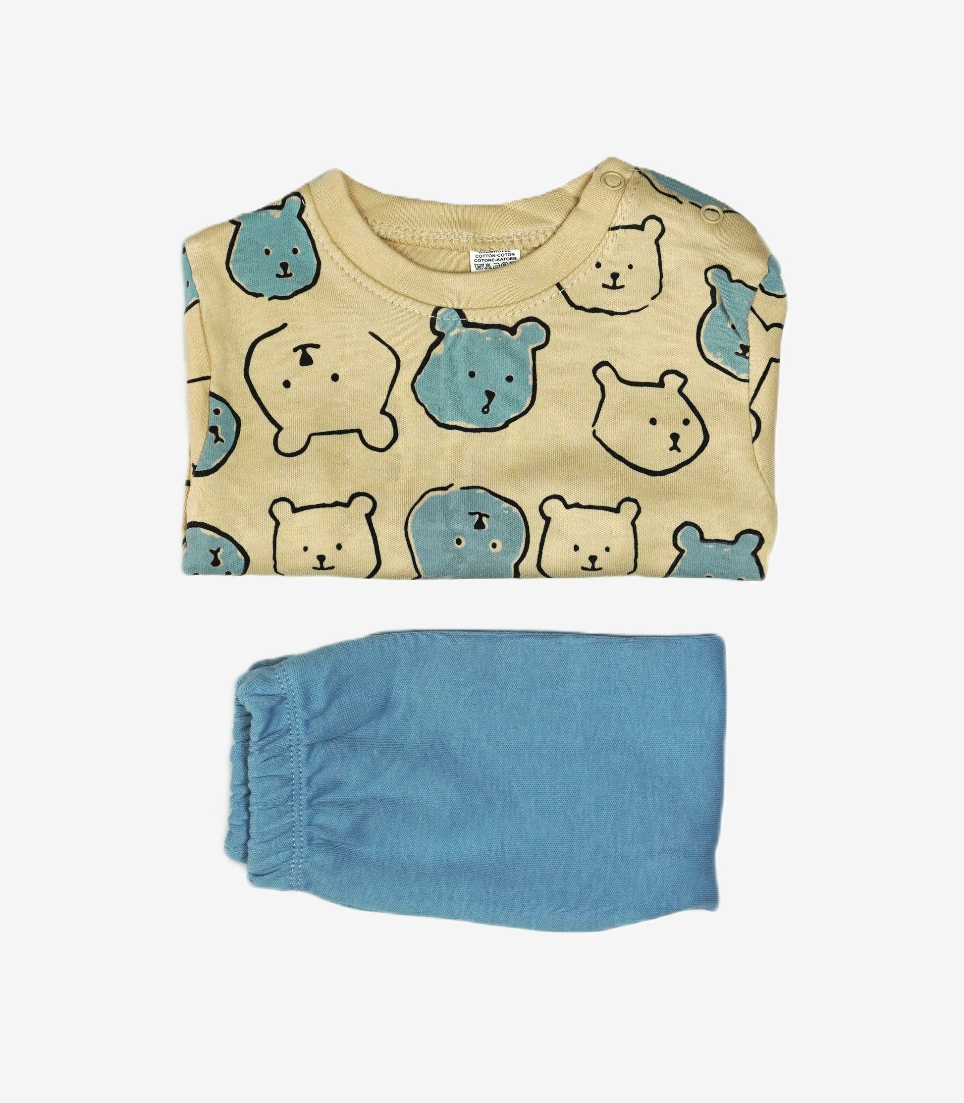 🐻 Baby Jogginganzug – Bären-Print Creme & Blau (Sweatshirt & Hose)