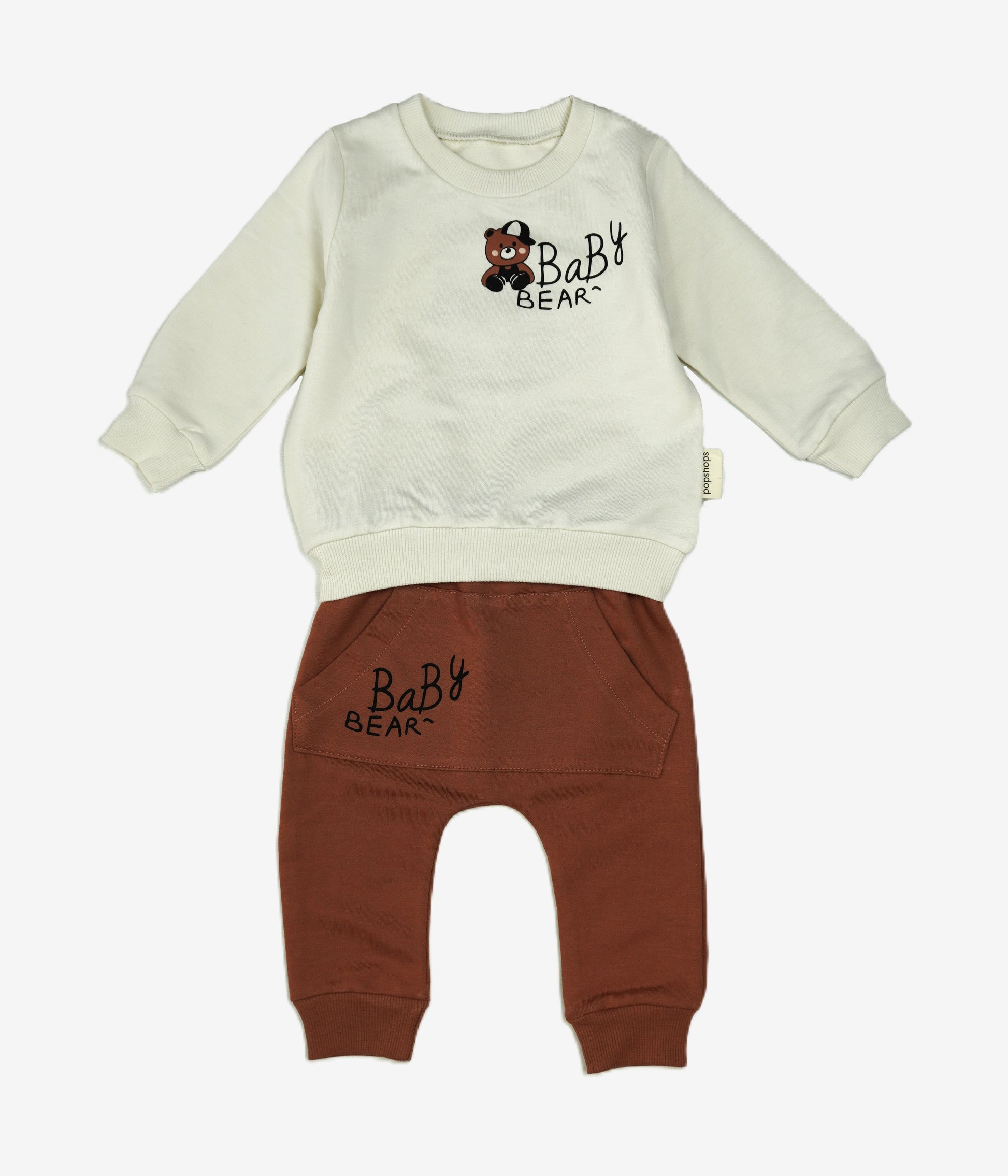 🐻 Popinops Baby Jogginganzug – "Baby Bear" Creme & Braun (Sweatshirt & Hose)
