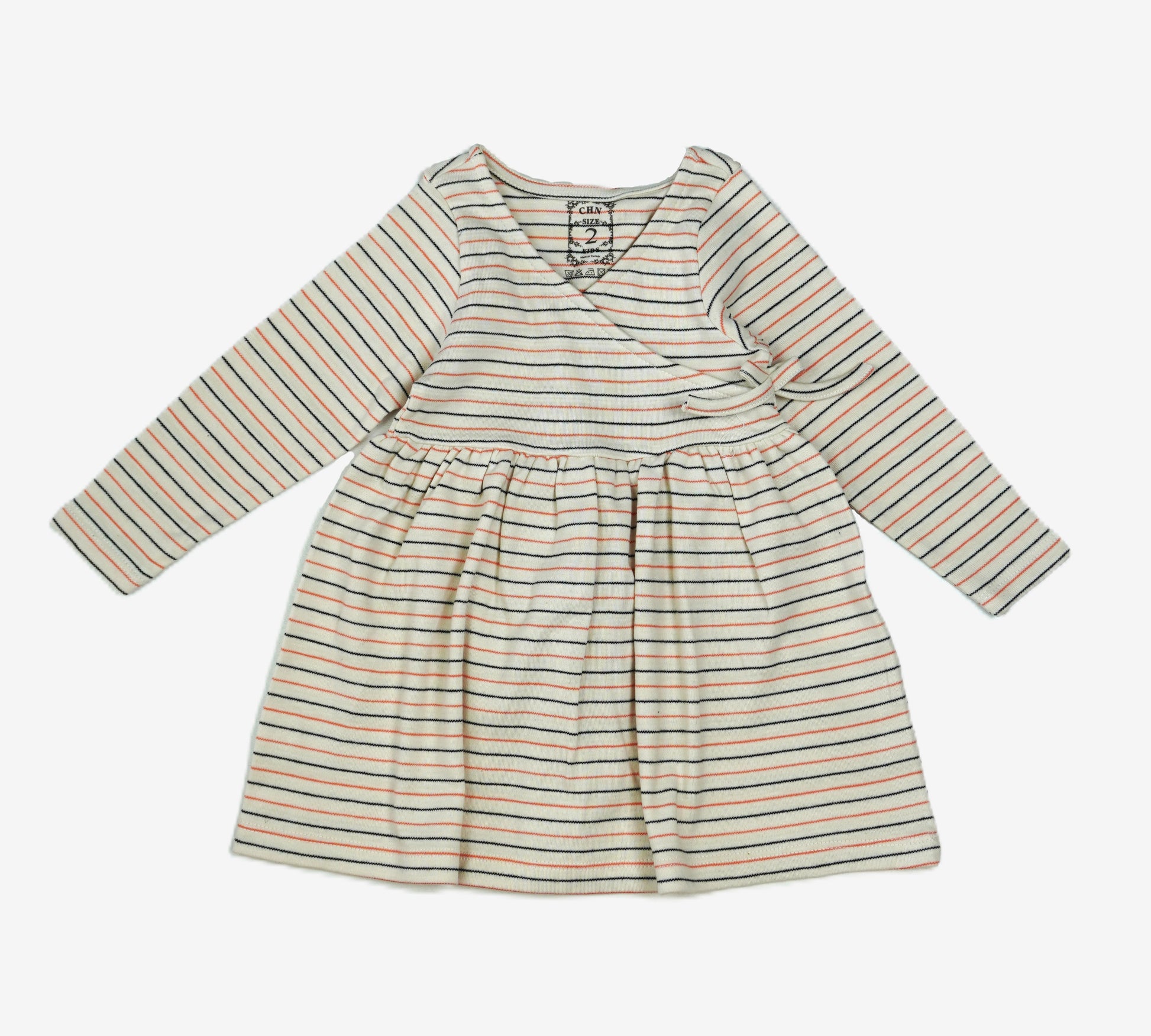 🌿 CBN Mädchen Langarmkleid – Creme mit bunten Streifen