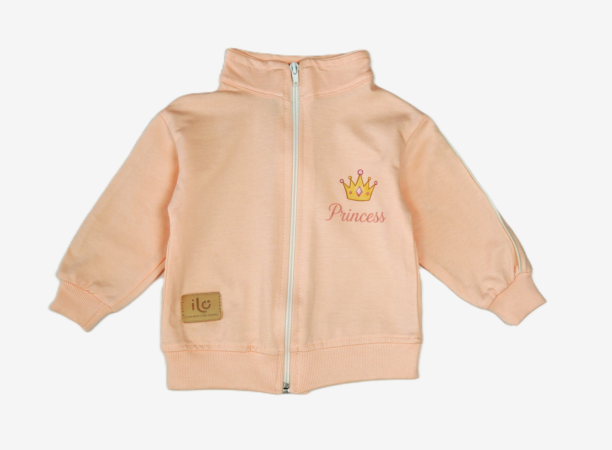 👑 ILO Baby Princess Set – 3-teilig Lachs (Jacke, Hose & Shirt)