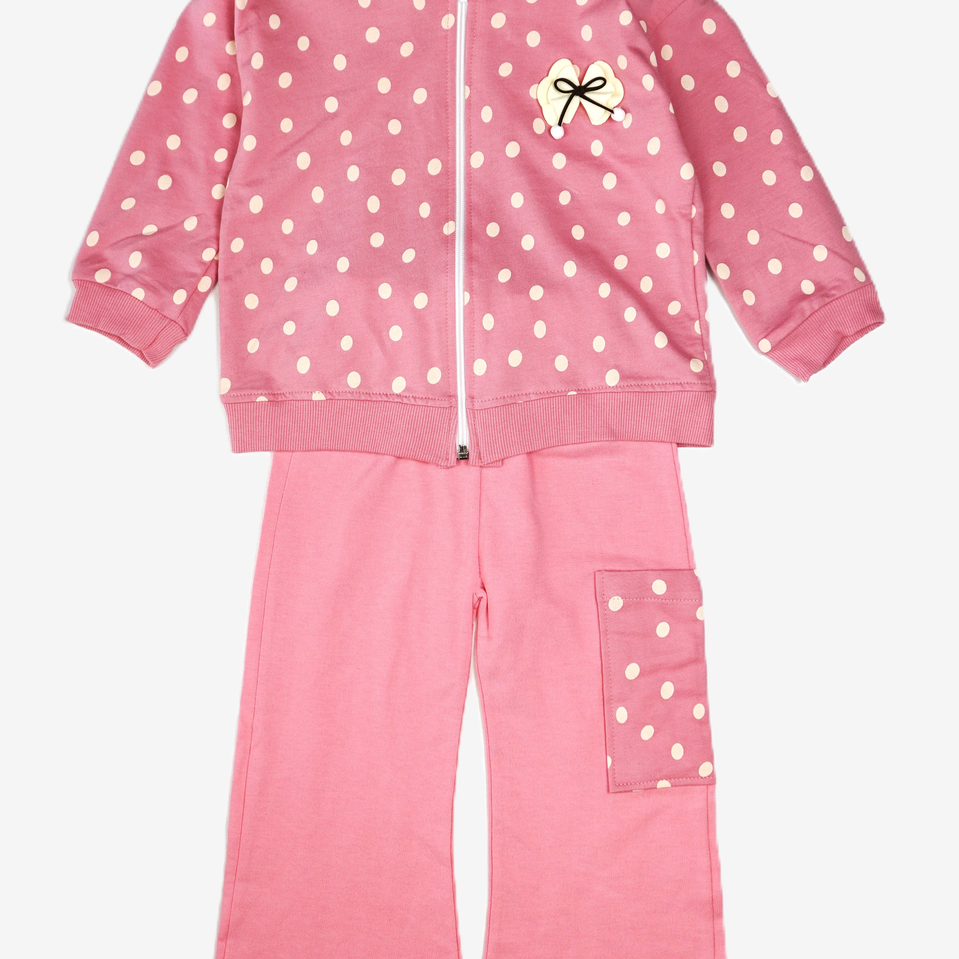 🌸 Mädchen Jogginganzug – Rosa mit Punkten (Zip-Hoodie & Hose)