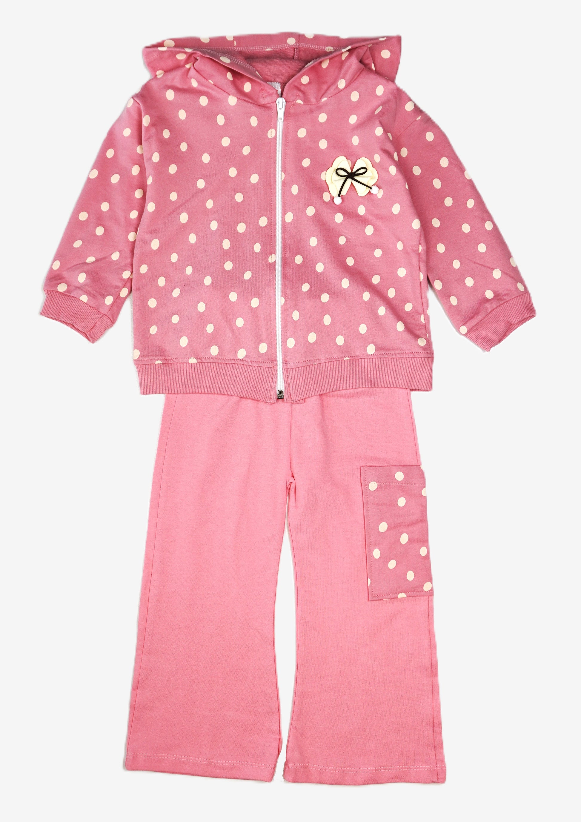 🌸 Mädchen Jogginganzug – Rosa mit Punkten (Zip-Hoodie & Hose)