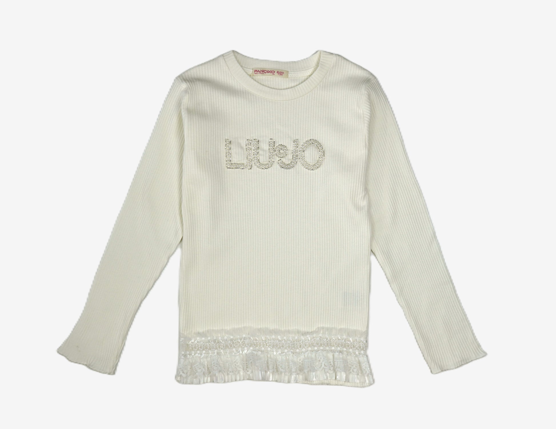 Liu Jo Mädchen Langarmshirt – Weiß mit Rüschen & Logo