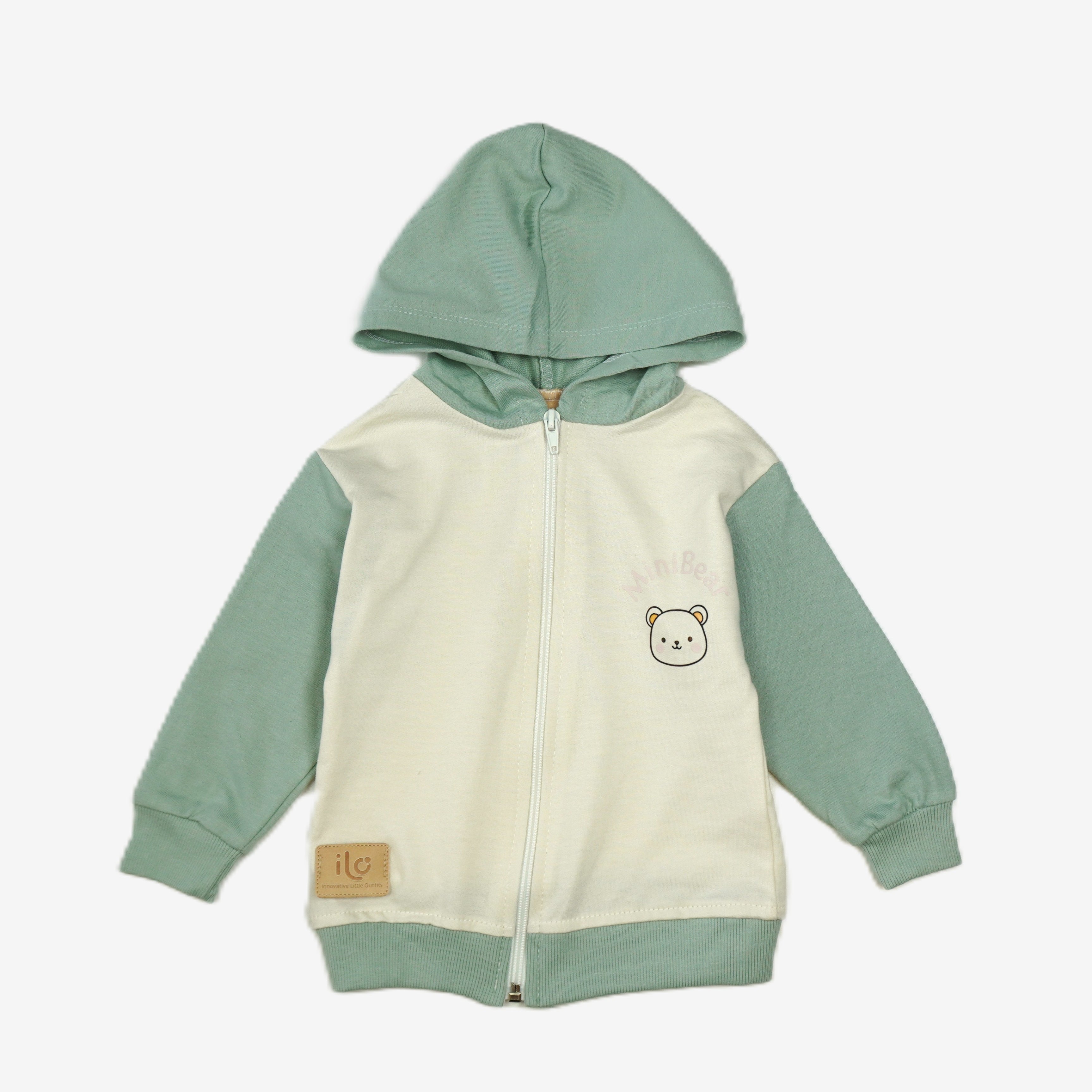 Little Bear – Baby Set 3-teilig Hoodie Shirt & Jogginghose Sagegreen