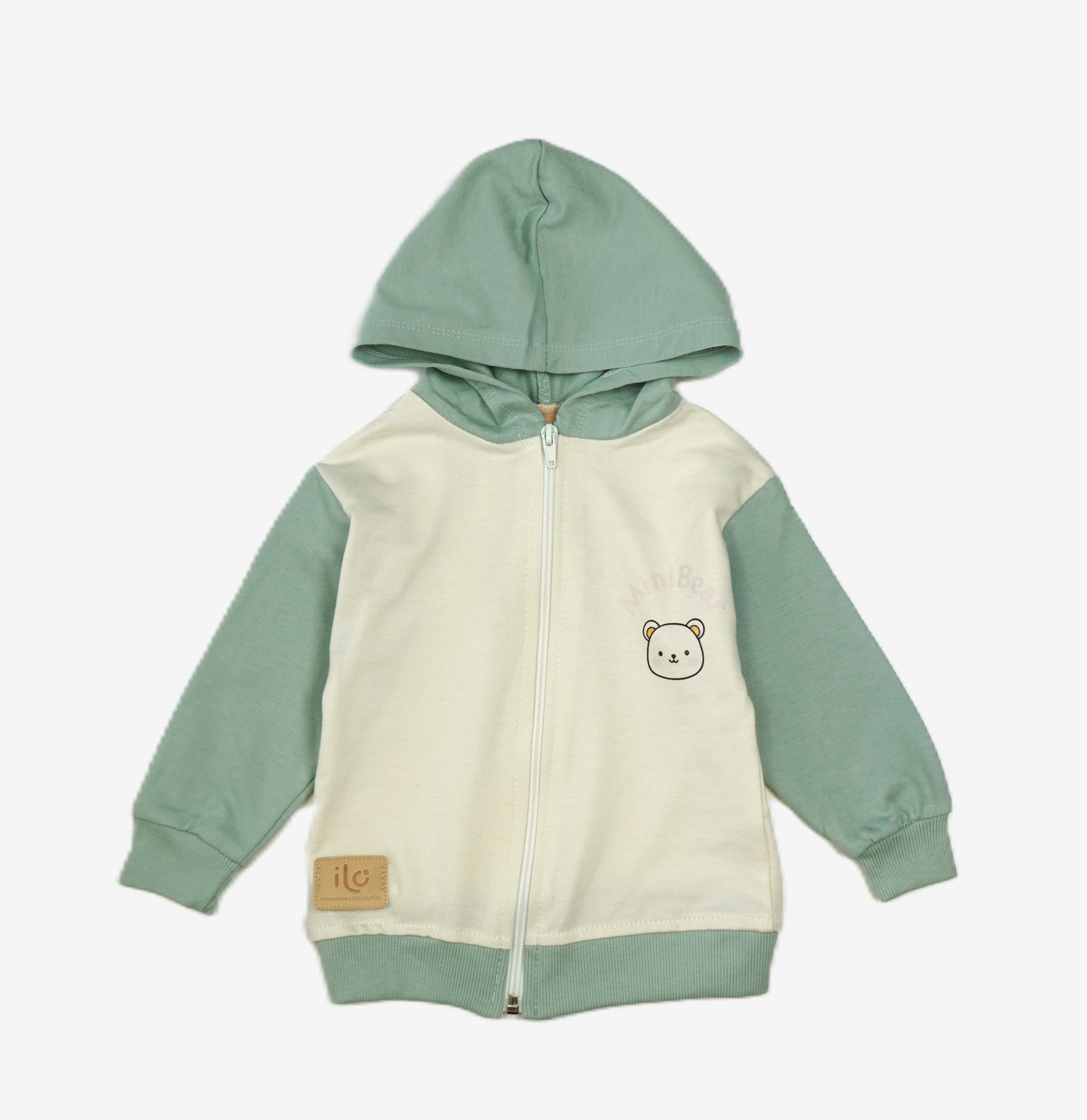 Little Bear – Baby Set 3-teilig Hoodie Shirt & Jogginghose Sagegreen