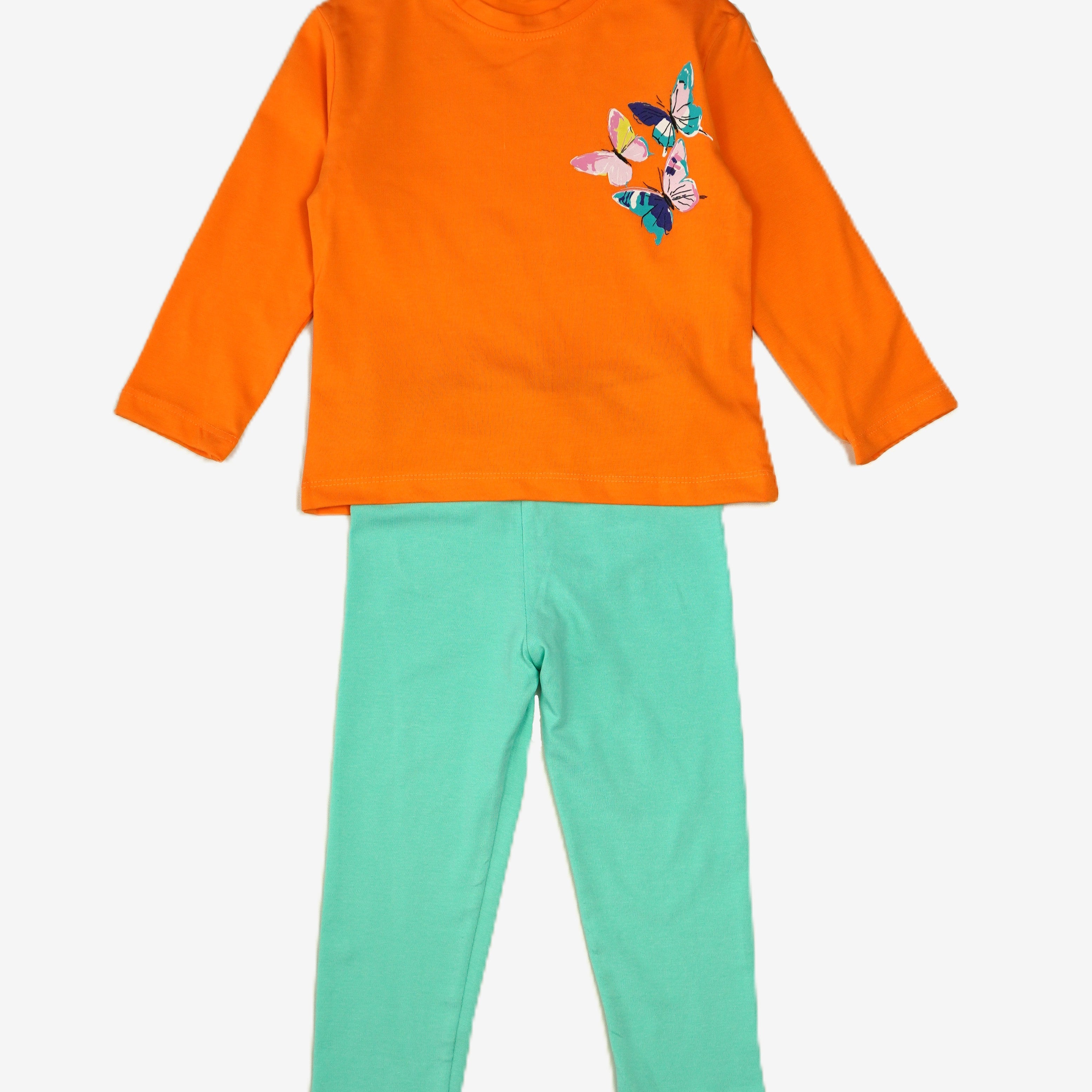 Butterfly – Kinder Set Langarmshirt & Leggings Orange Mint