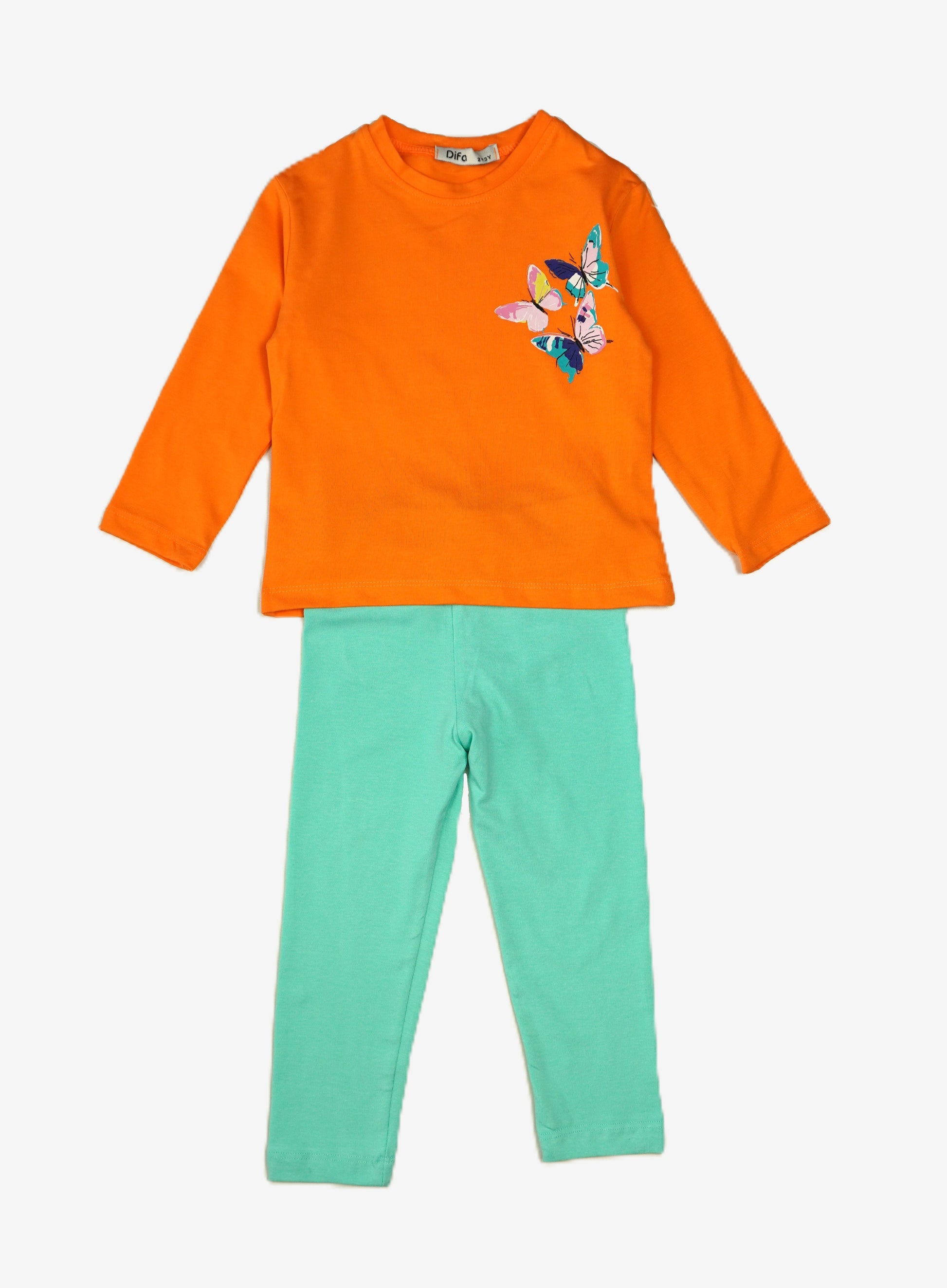 Butterfly – Kinder Set Langarmshirt & Leggings Orange Mint