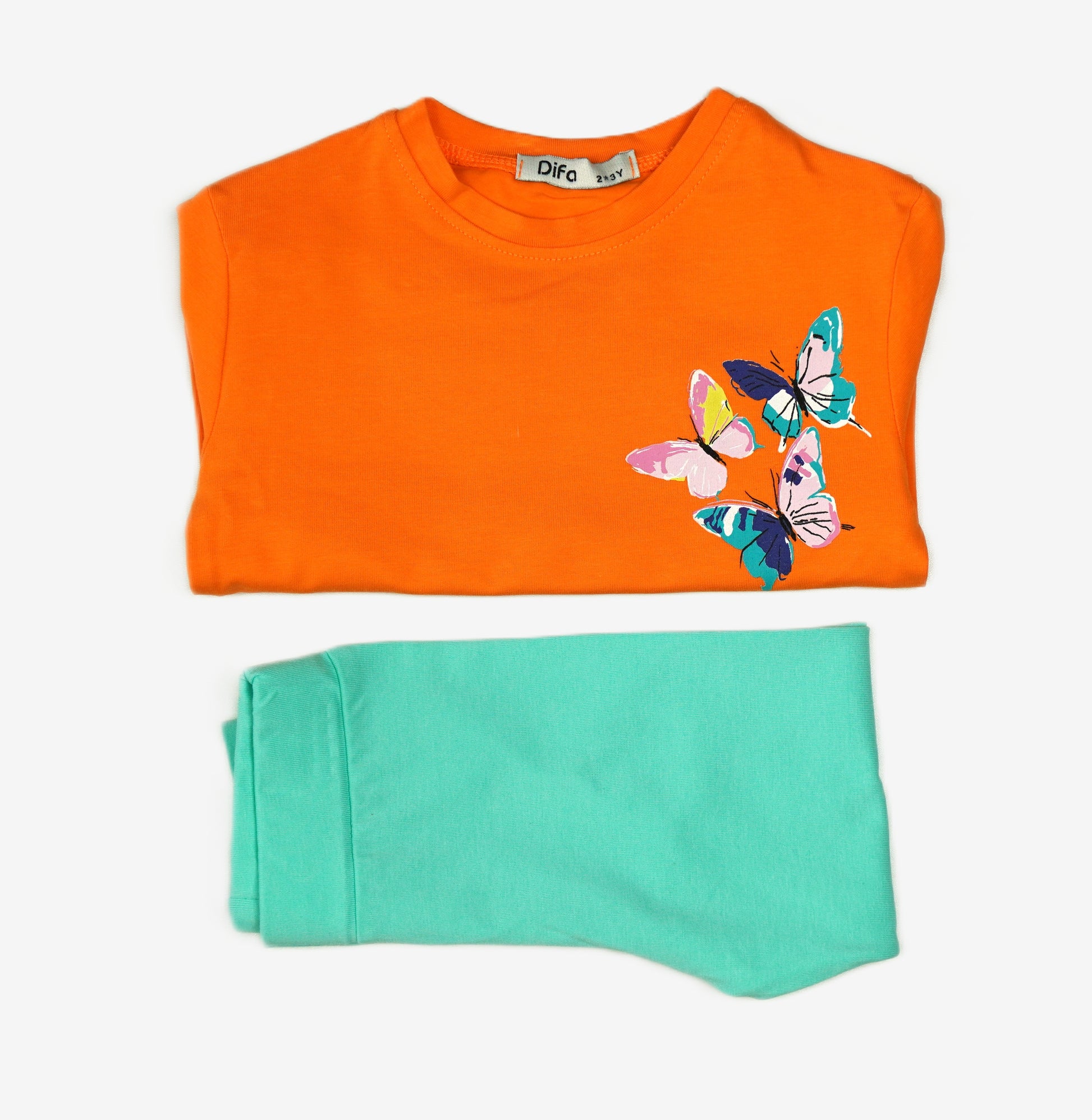 Butterfly – Kinder Set Langarmshirt & Leggings Orange Mint