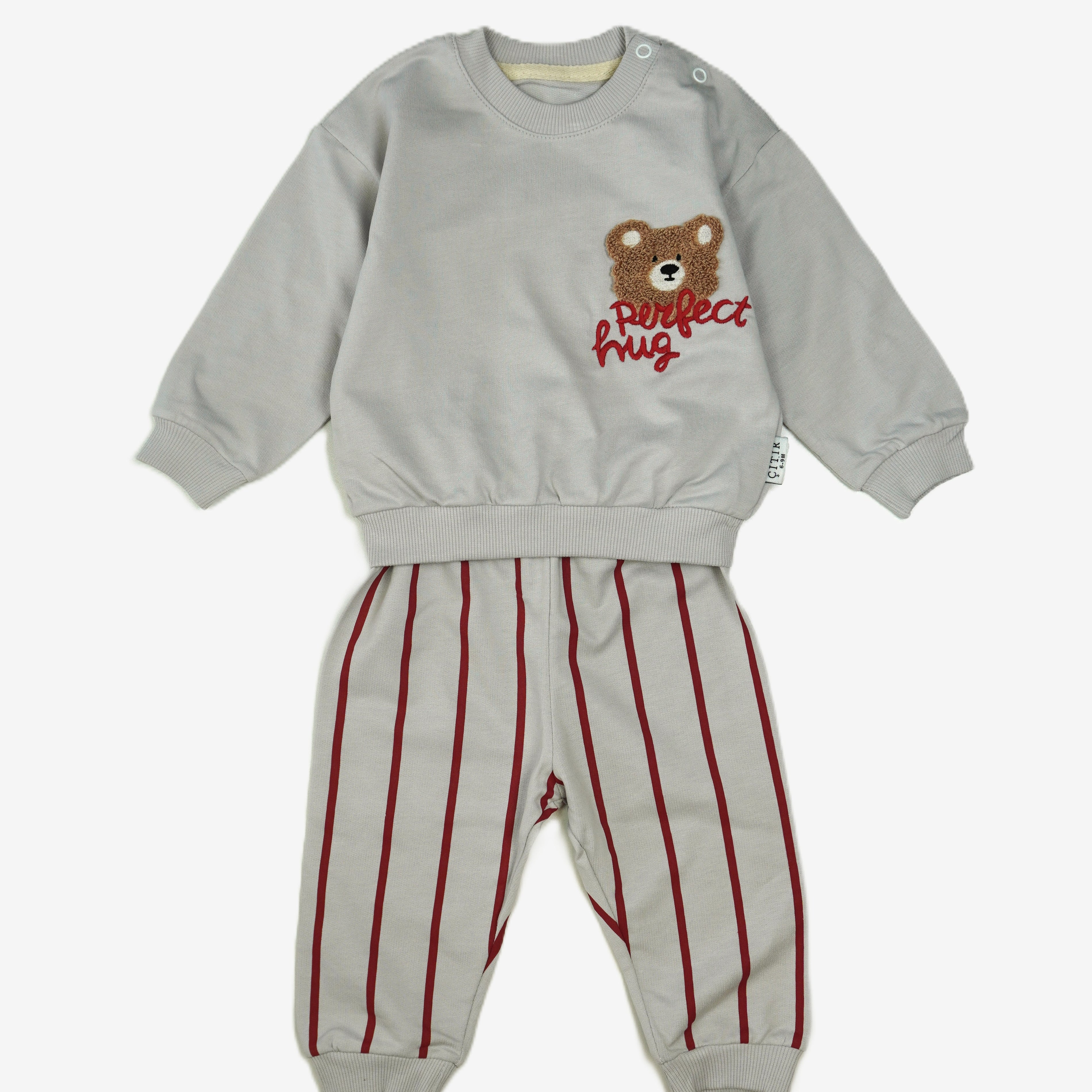 Perfect Hug – Baby Set Sweatshirt & Hose Grau Gestreift
