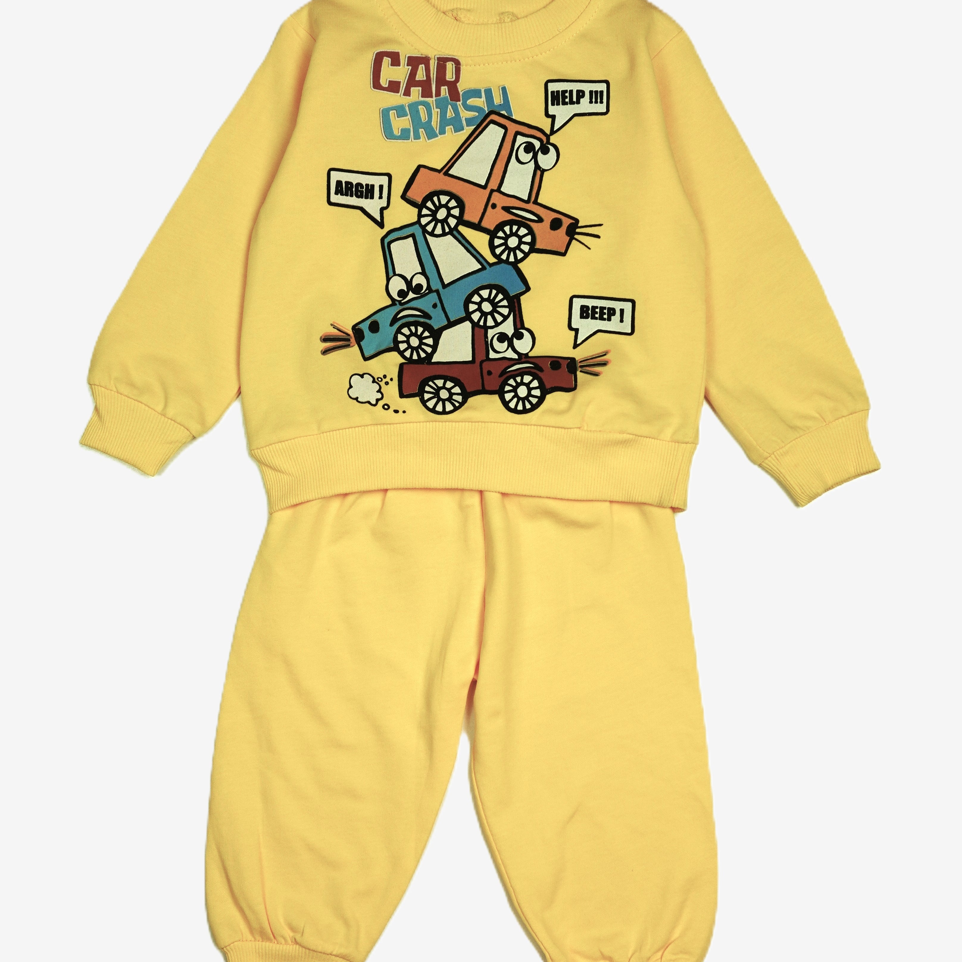 Baby 2-in-1 Set "Car Crash" Gelb – Sweatshirt & Jogginghose