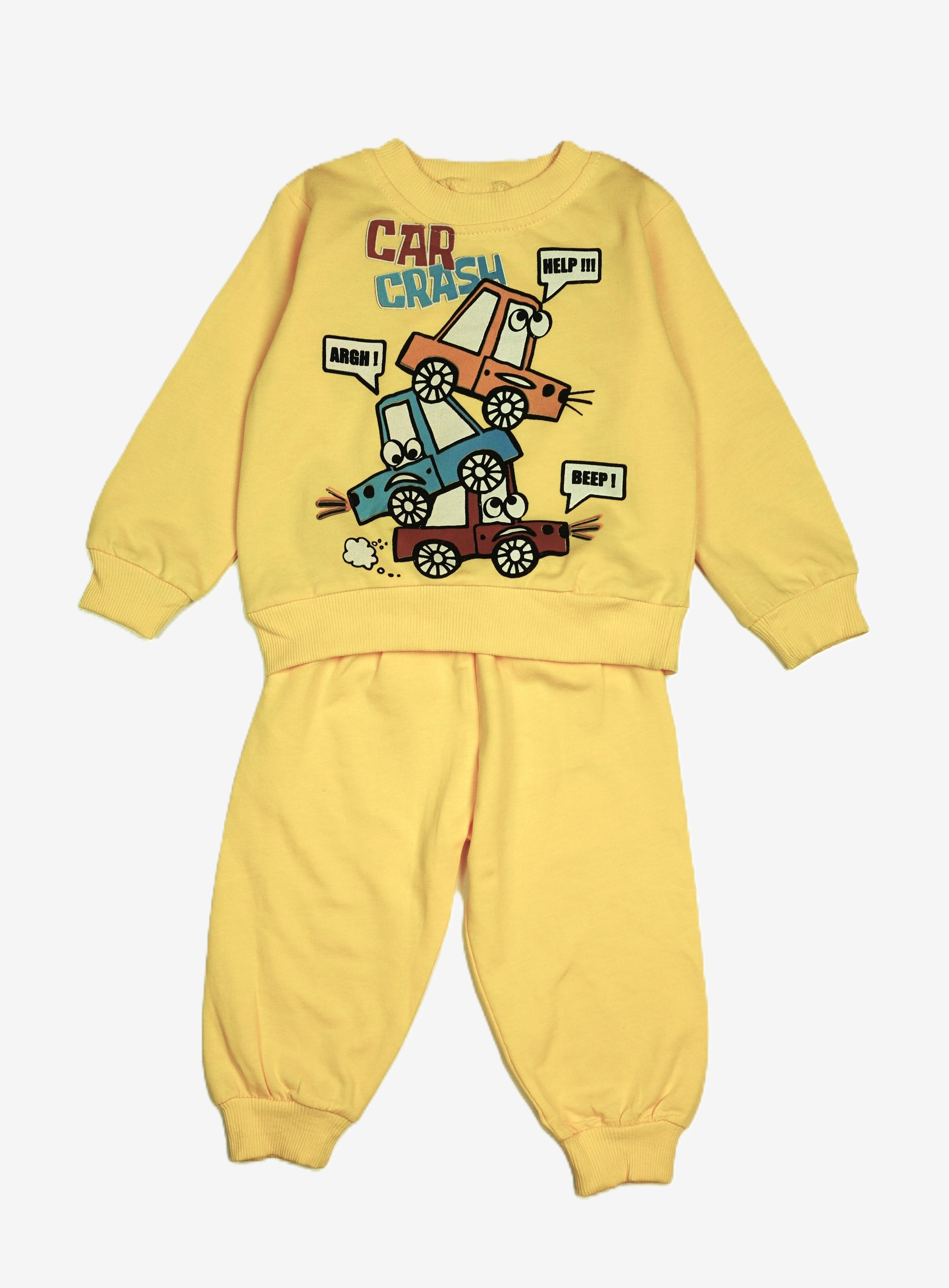 Baby 2-in-1 Set "Car Crash" Gelb – Sweatshirt & Jogginghose