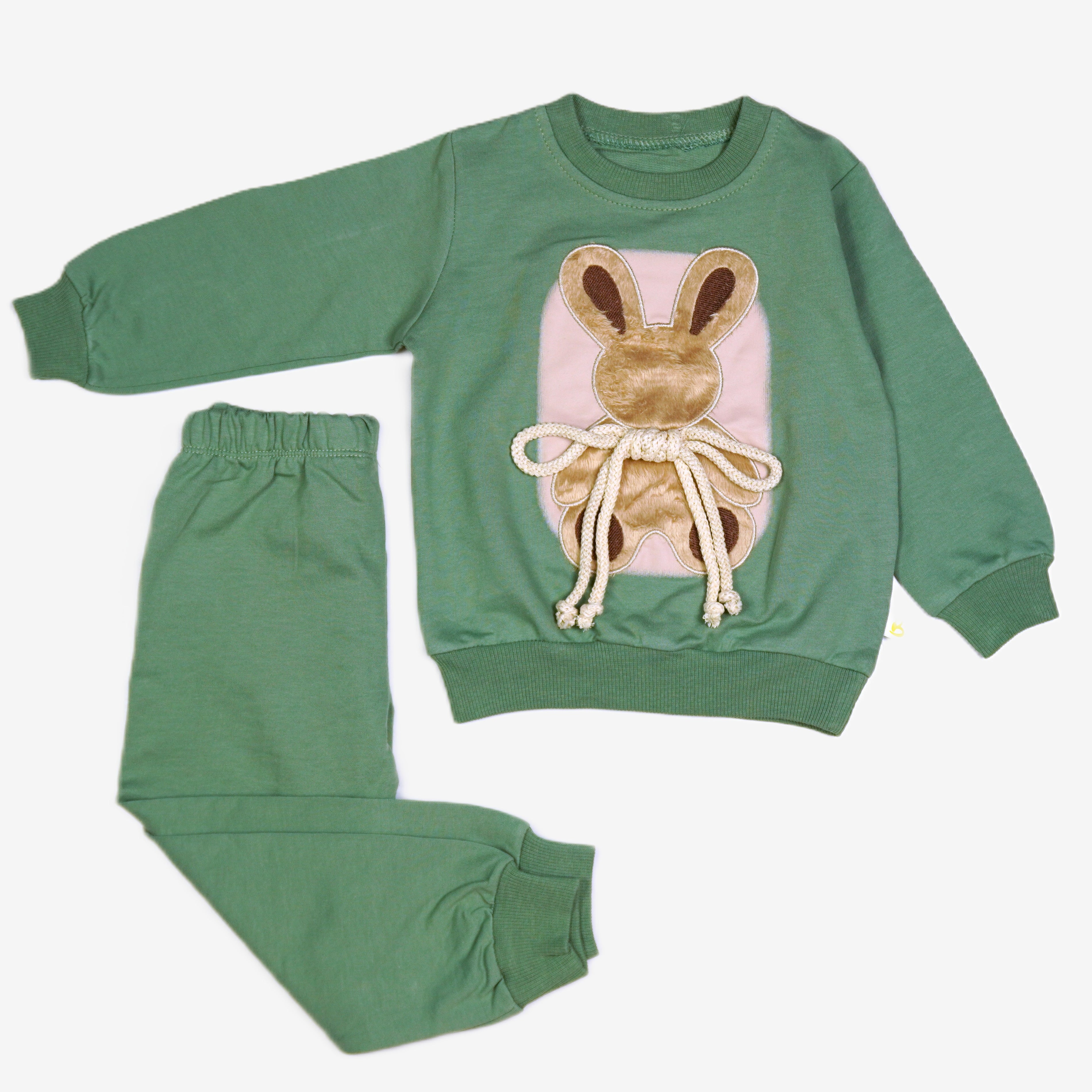 Kinder 2-in-1 Set "Bunny" Grün – Sweatshirt mit 3D-Häschen & Jogginghose