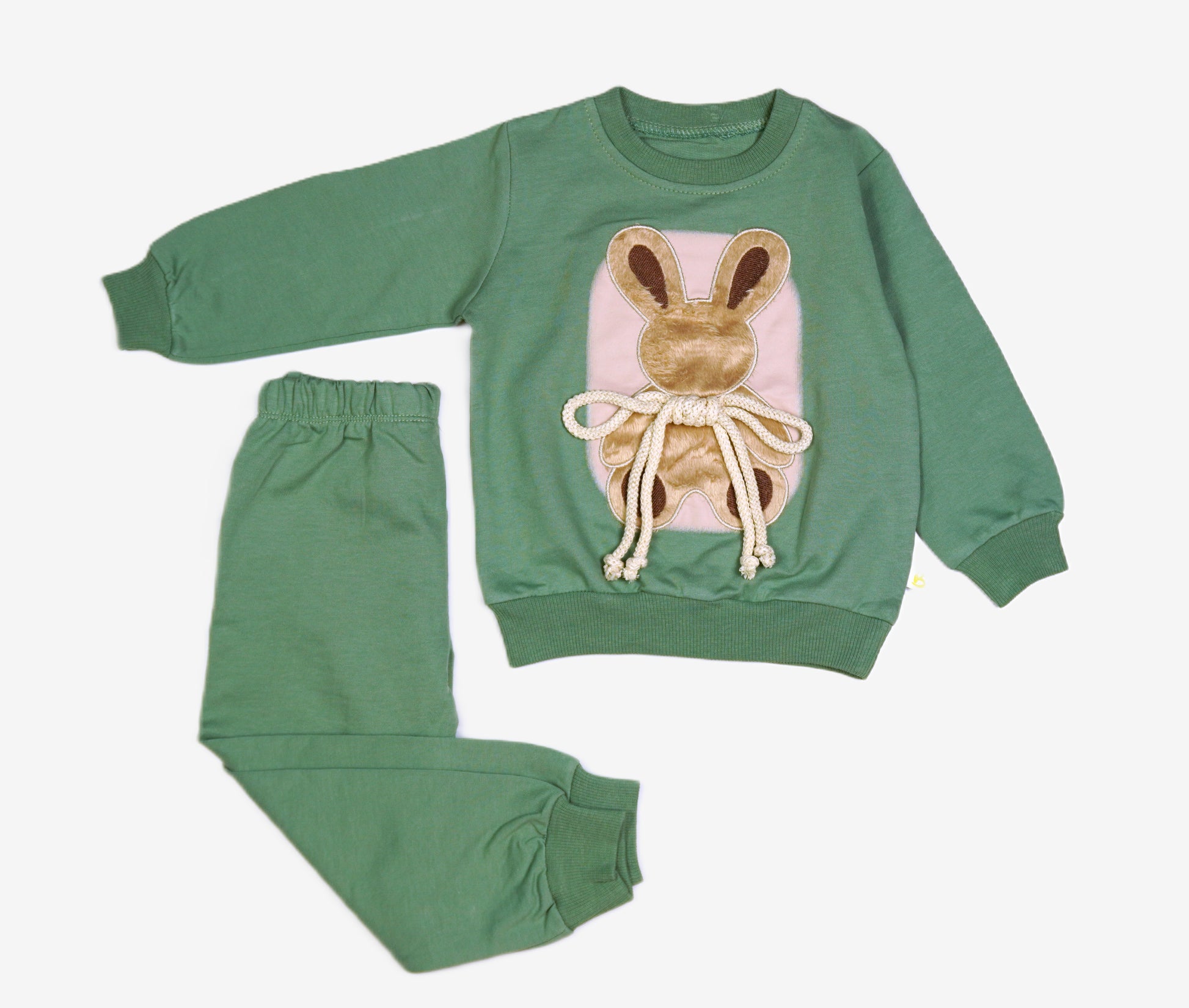 Kinder 2-in-1 Set "Bunny" Grün – Sweatshirt mit 3D-Häschen & Jogginghose