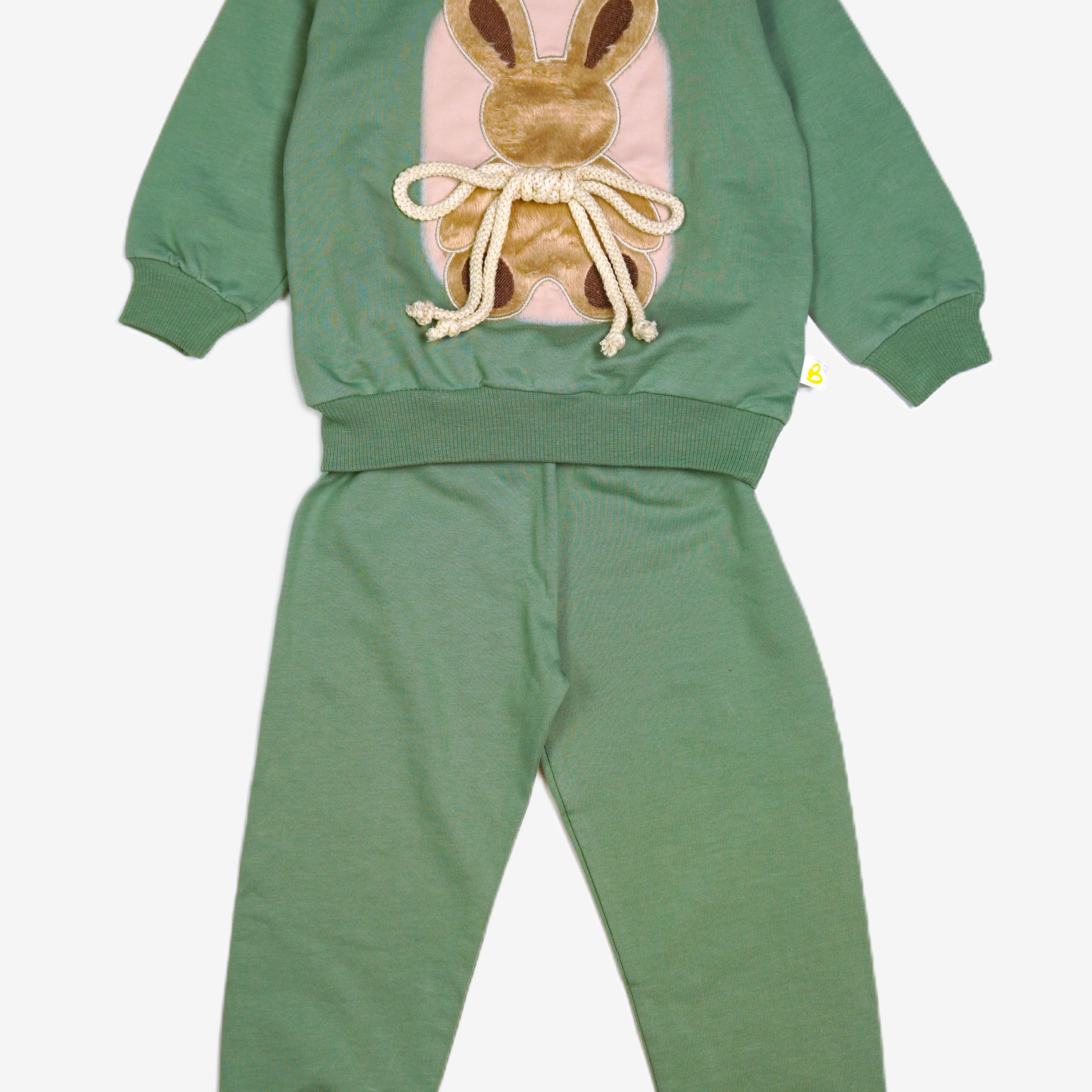 Kinder 2-in-1 Set "Bunny" Grün – Sweatshirt mit 3D-Häschen & Jogginghose